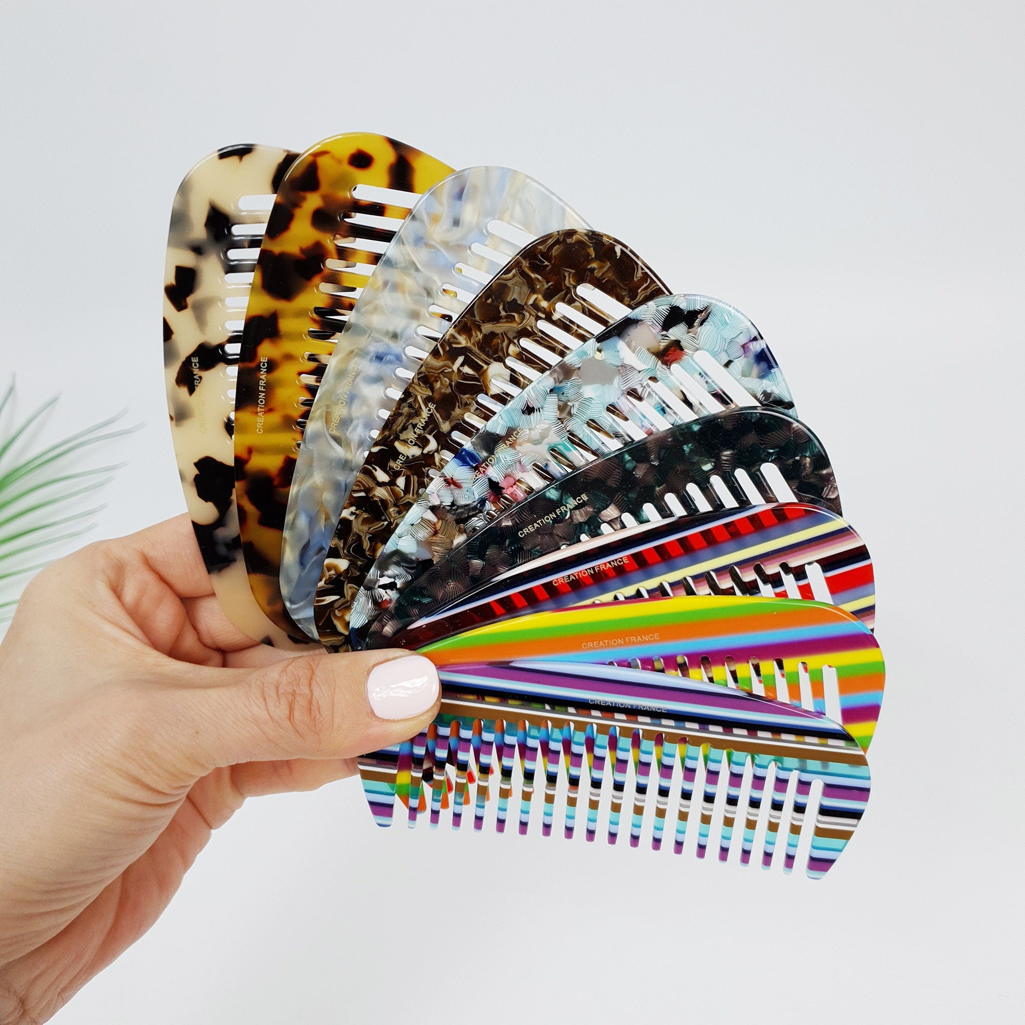 Leopard Marble Round Half Moon 4.3 Inch Hair Comb / Tortoise Shell Hair Comb Hair Brush / Hair Accessory for Woman