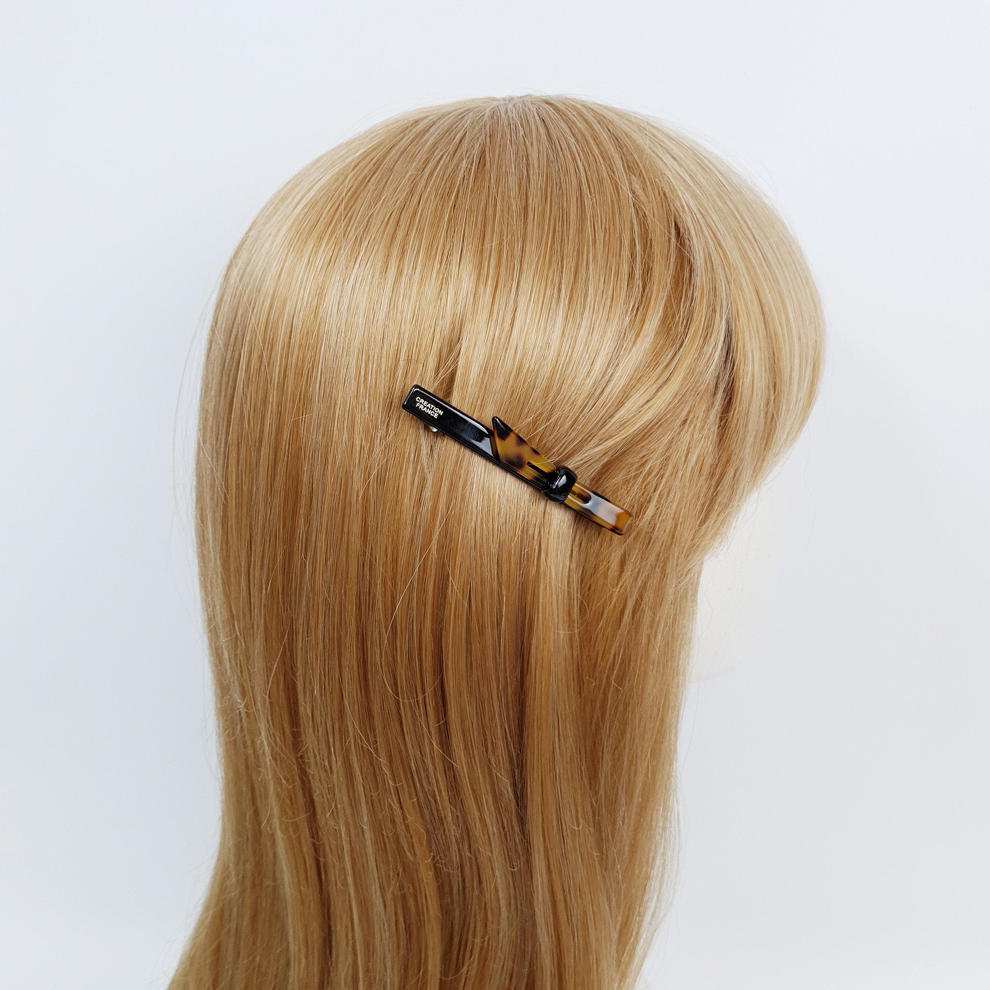 Leopard Art Mini Ribbon Hair Barrette (2.8 Inch) / Tortoise Shell French Hair Pin / Hair Accessory for Woman / Automatic Hair Clip