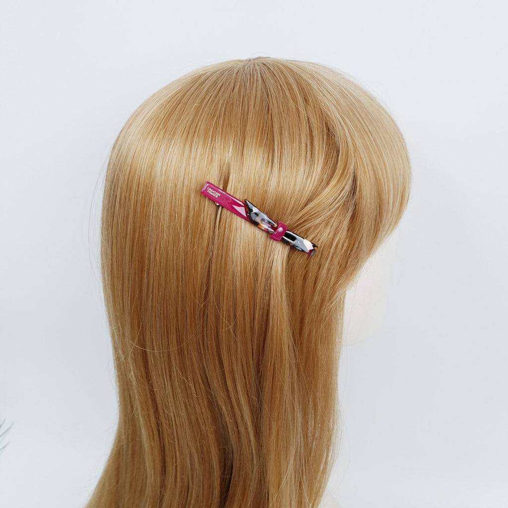 Leopard Art Mini Ribbon Hair Barrette (2.8 Inch) / Tortoise Shell French Hair Pin / Hair Accessory for Woman / Automatic Hair Clip