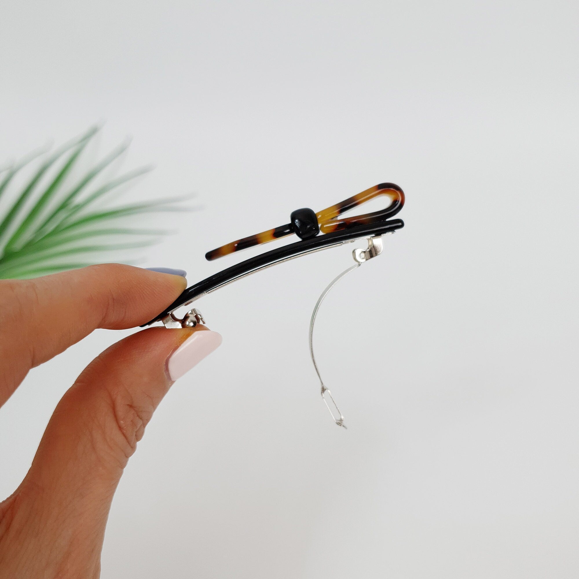 Leopard Art Mini Ribbon Hair Barrette (2.8 Inch) / Tortoise Shell French Hair Pin / Hair Accessory for Woman / Automatic Hair Clip
