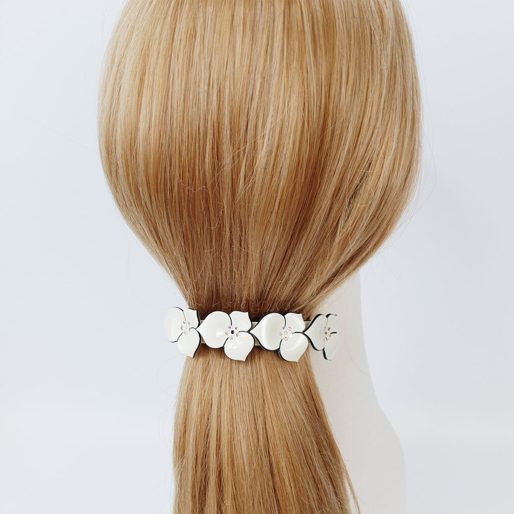 Pastel Color Cubic Flower Hair Barrette (4,0 Inch) / Luxurious French Hair Pin / Automatic Hair Clip / Floral Hair Clip