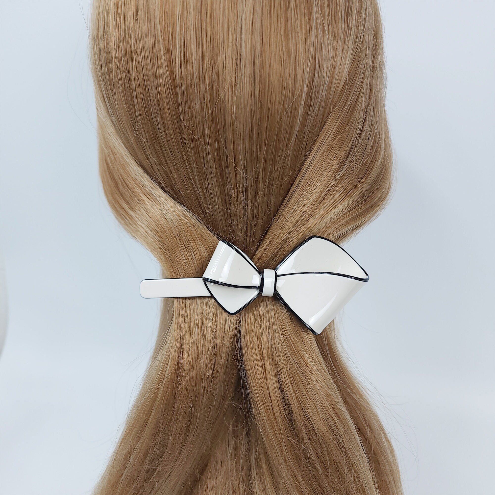 Pastel Color Big Flat Ribbon Hair Barrette (4.0 Inch) / Luxurious French Hair Pin / Hair Accessory for Woman / Automatic Hair Clip