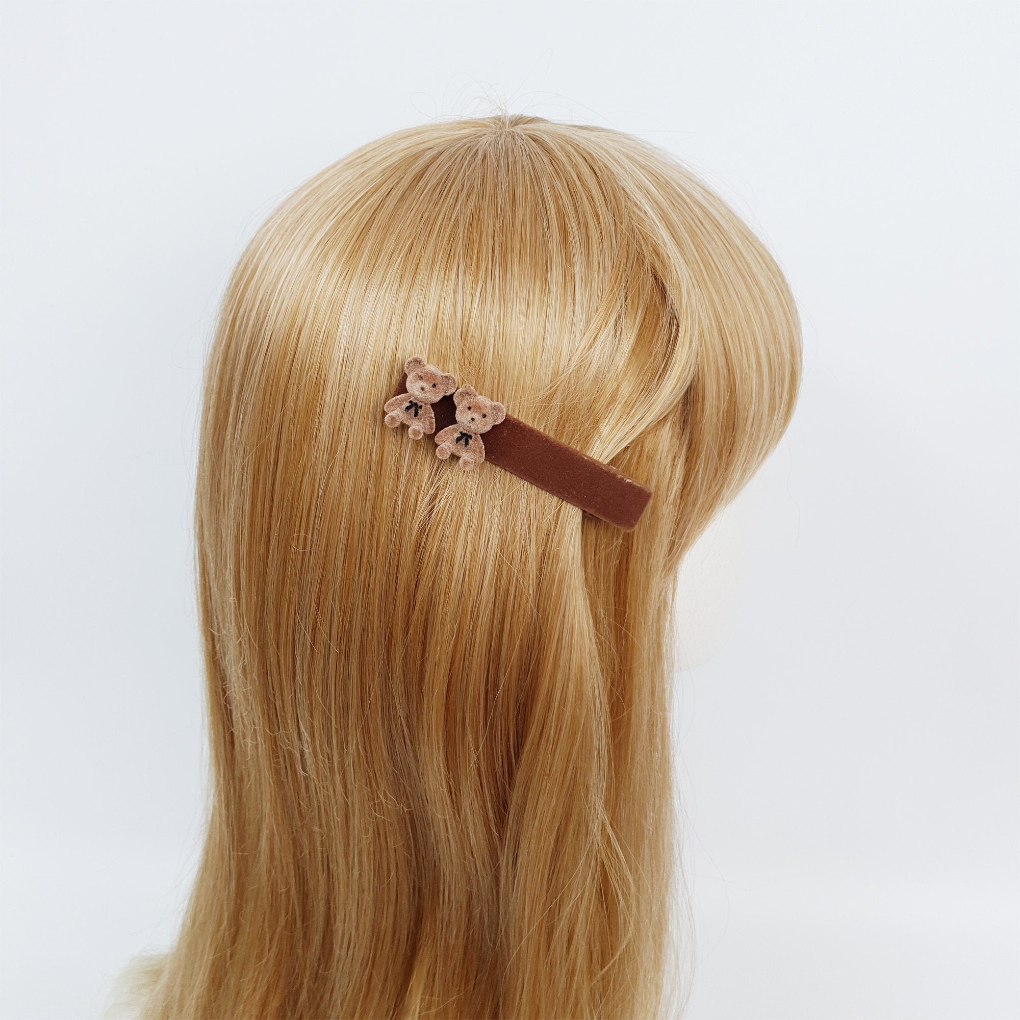 Black Brown Teddy Bear Alligator Hair Clip (3.1 Inch) / Cute Velvet Hair Clip / Crocodile Hair Clip for Woman