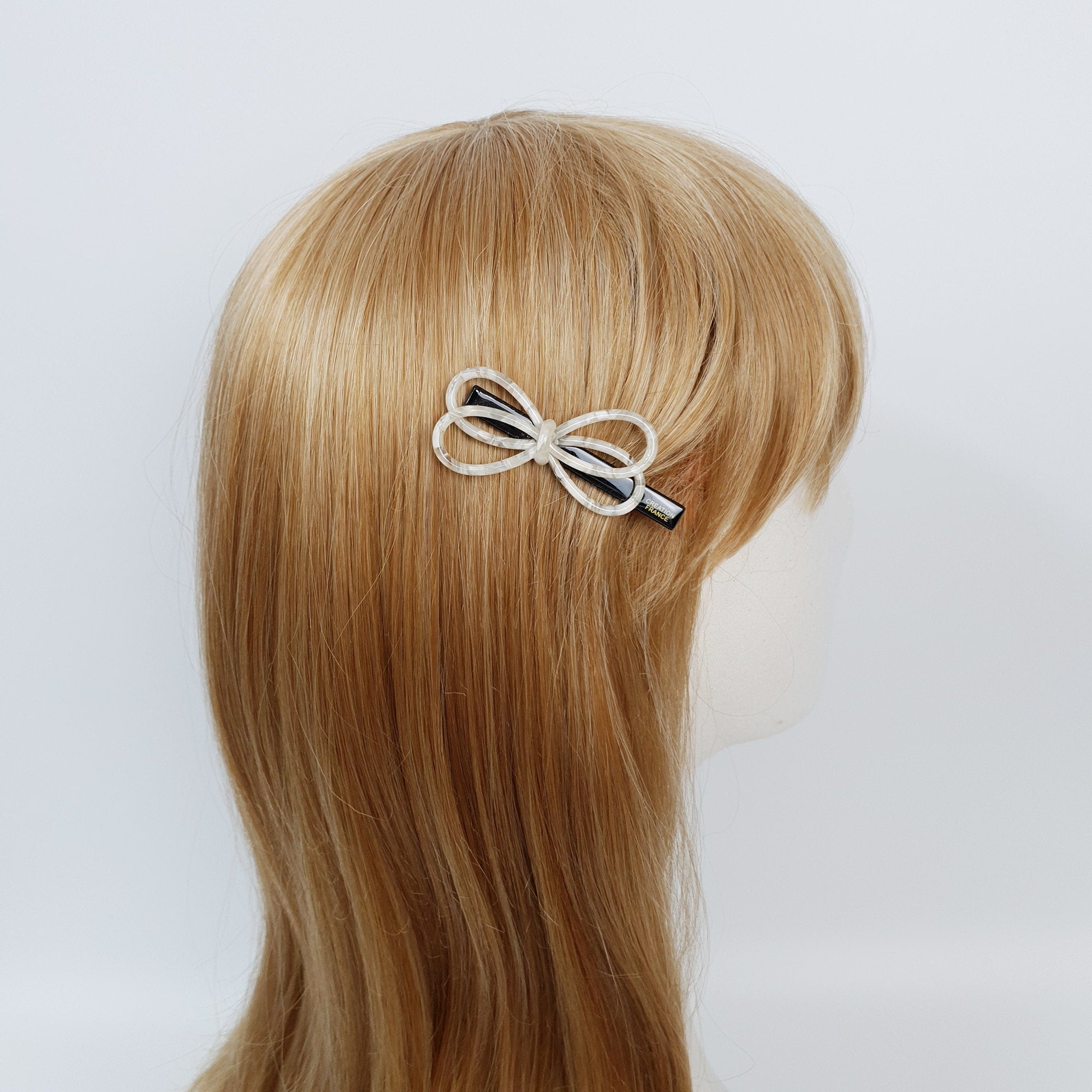 Twin Ribbon Hair Clip / Tortoise Shell French Hair Pin / Alligator Hair Clip for Woman / French Barrette