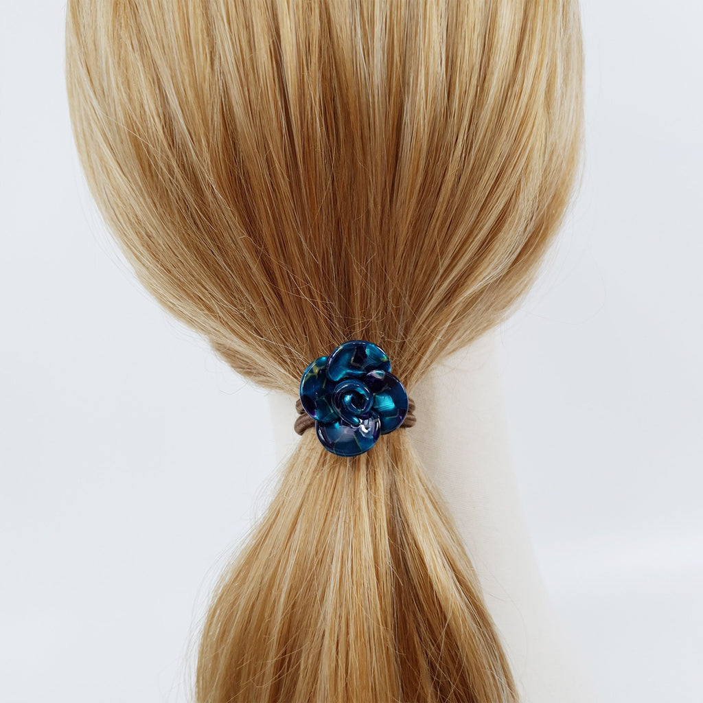 Leopard Marble Flower Hair Tie / Tortoise Shell Small Ponytail Holder / Hair Accessory for Woman / French Hair Pin