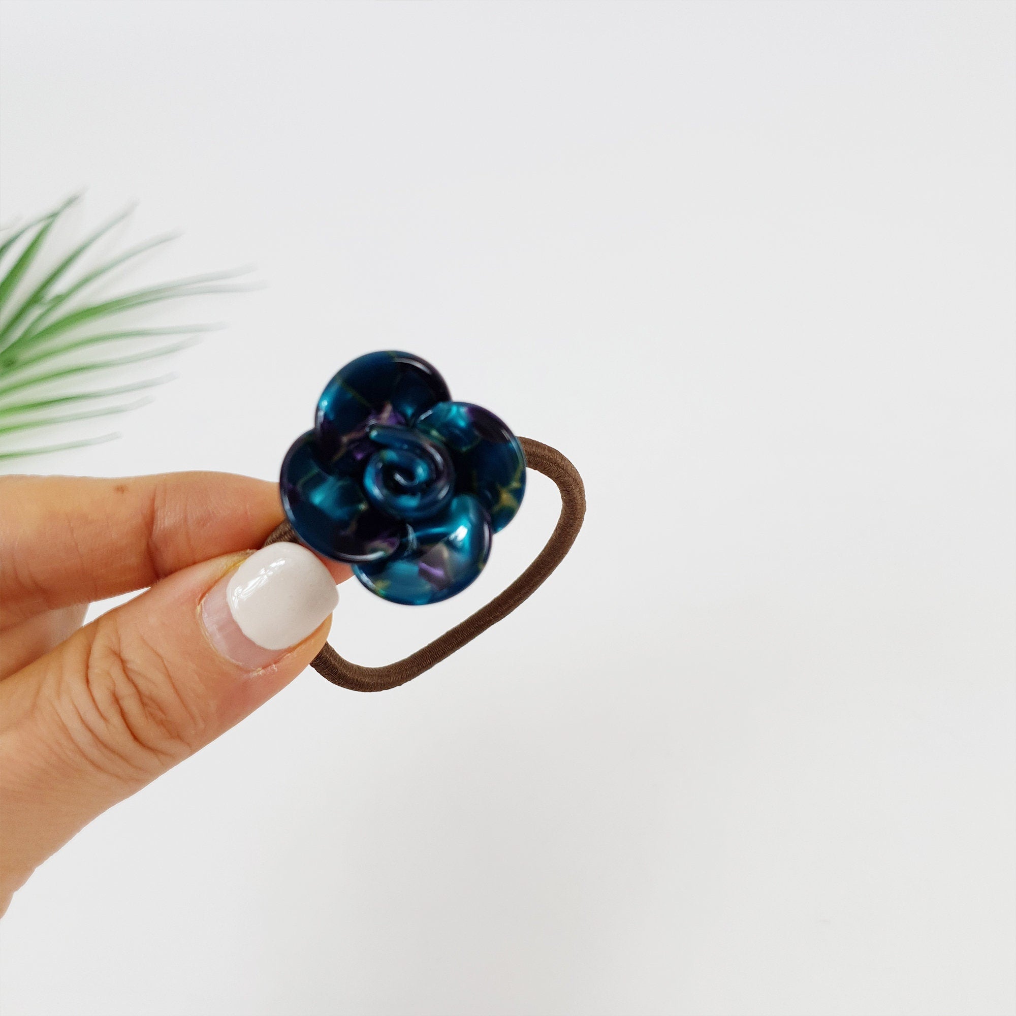 Leopard Marble Flower Hair Tie / Tortoise Shell Small Ponytail Holder / Hair Accessory for Woman / French Hair Pin