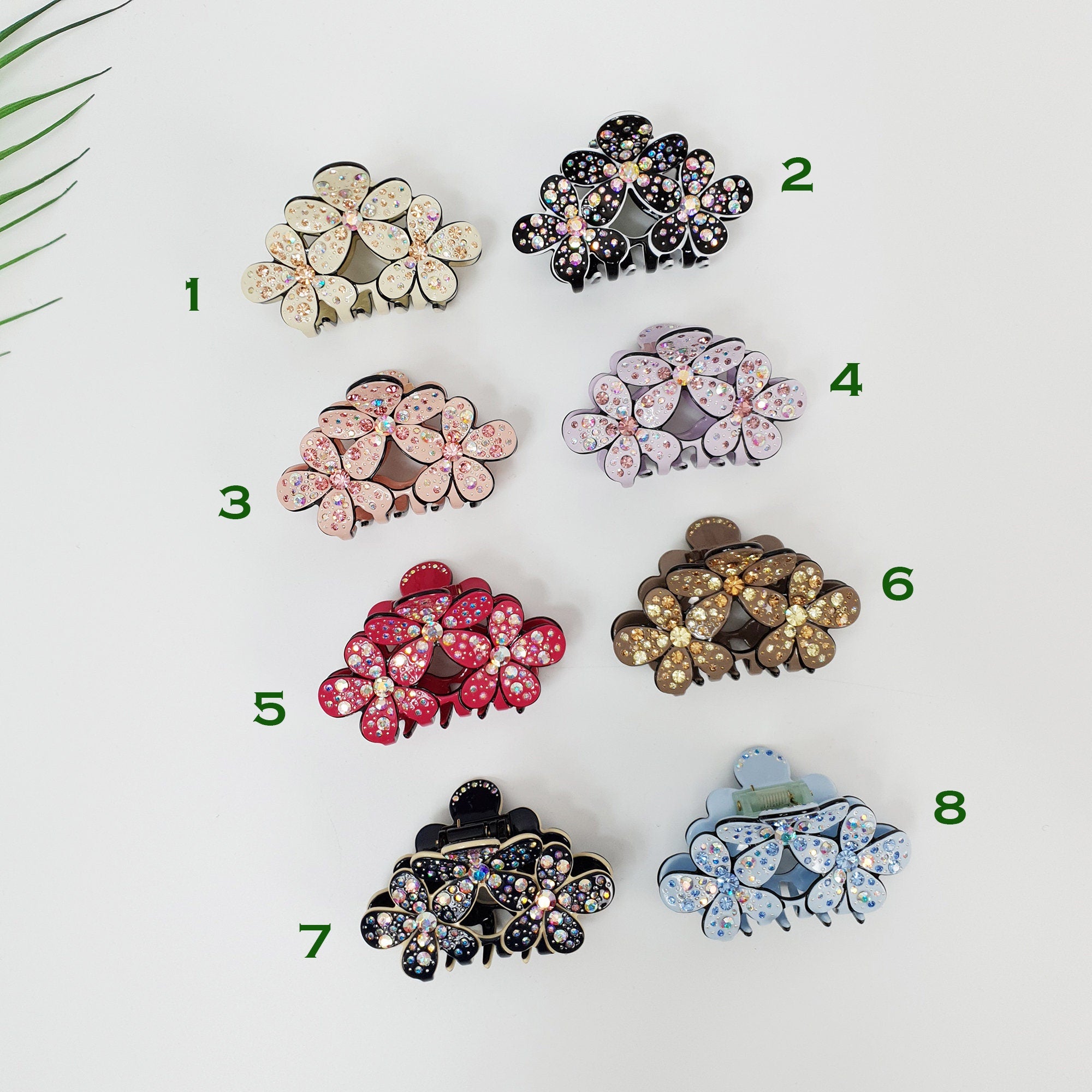 Pastel Color Sparkling Triple Blossom Hair Claw Clip / Luxurious French Hair Pin / Hair Accessory for Woman / Flower Hair Clip