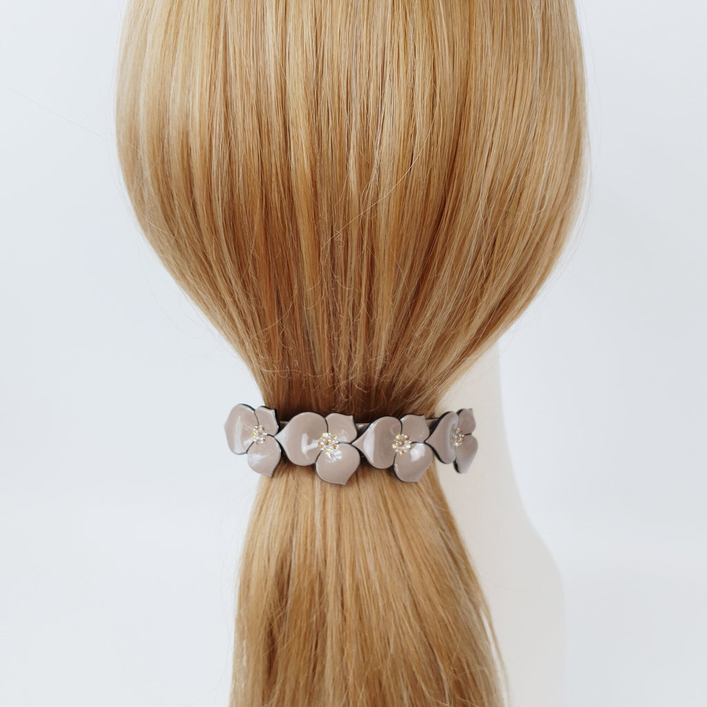 Pastel Color Cubic Flower Hair Barrette (4,0 Inch) / Luxurious French Hair Pin / Automatic Hair Clip / Floral Hair Clip