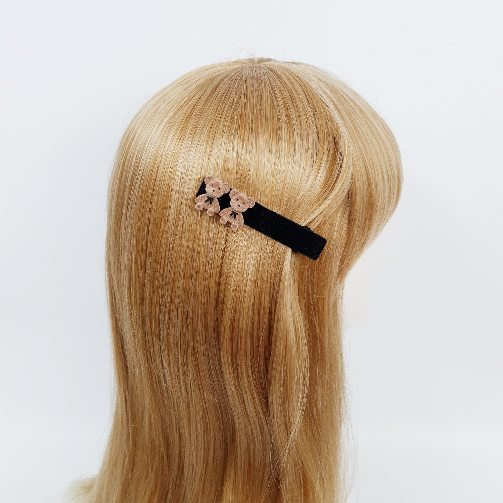 Black Brown Teddy Bear Alligator Hair Clip (3.1 Inch) / Cute Velvet Hair Clip / Crocodile Hair Clip for Woman