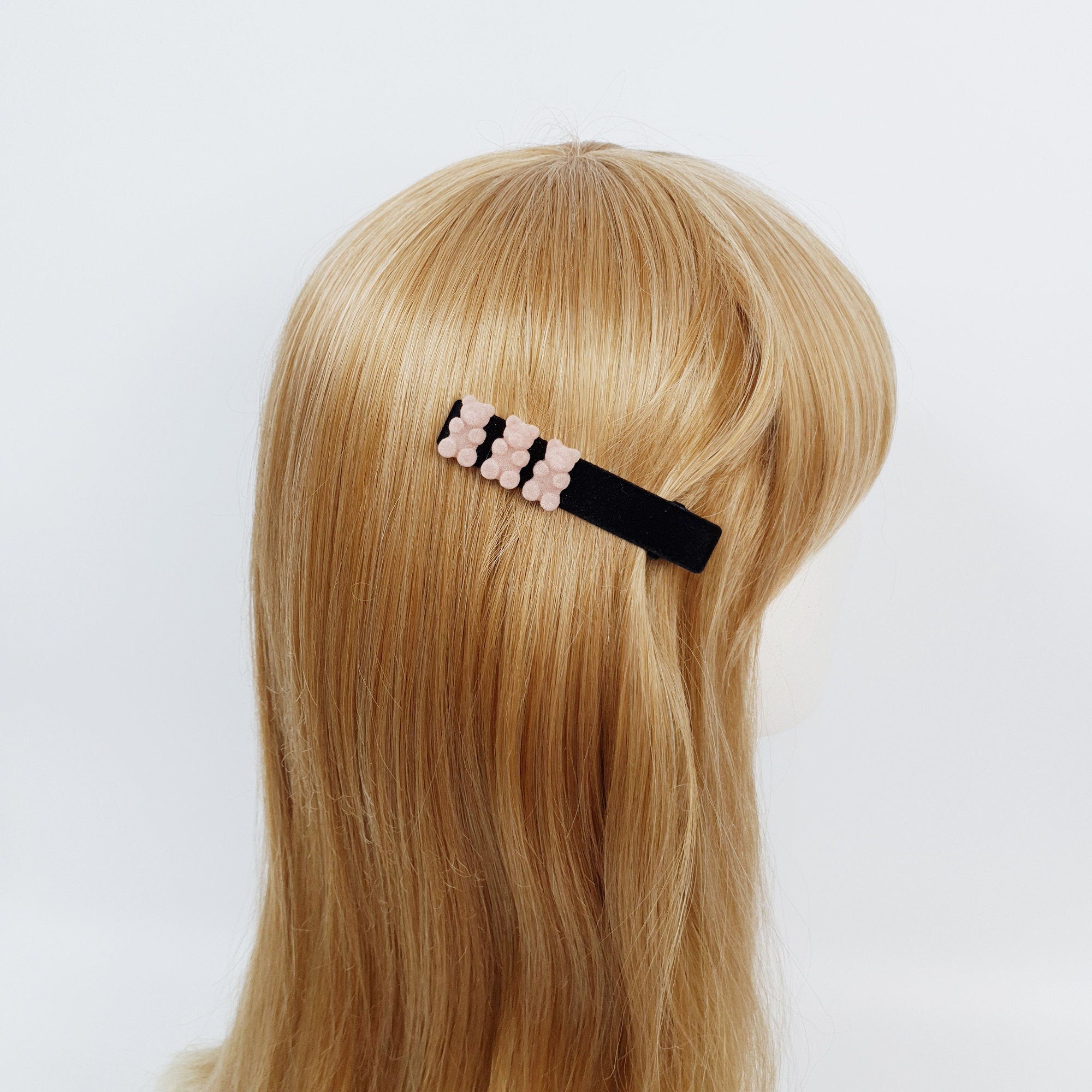 Black Brown Teddy Bear Alligator Hair Clip (3.1 Inch) / Cute Velvet Hair Clip / Crocodile Hair Clip for Woman