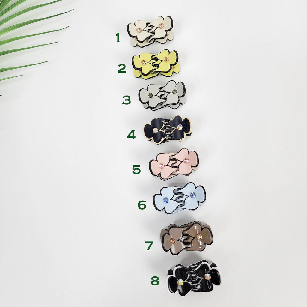 Three Floral Leaf Hair Clip (2 pieces in 1 set) / Cute Small French Hair Pin / Hair Barrette for Woman / Pastel Color French Barrette