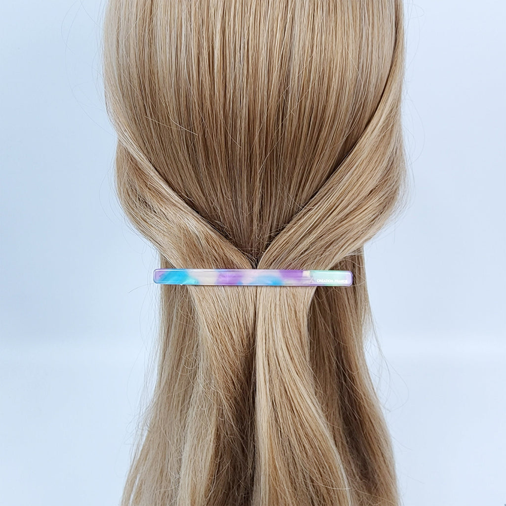 Cellulose Simple Slim Hair Barrette (4.1 Inch) / Tortoise Marble French Hair Pin / Hair Accessory for Woman / Automatic Hair Clip