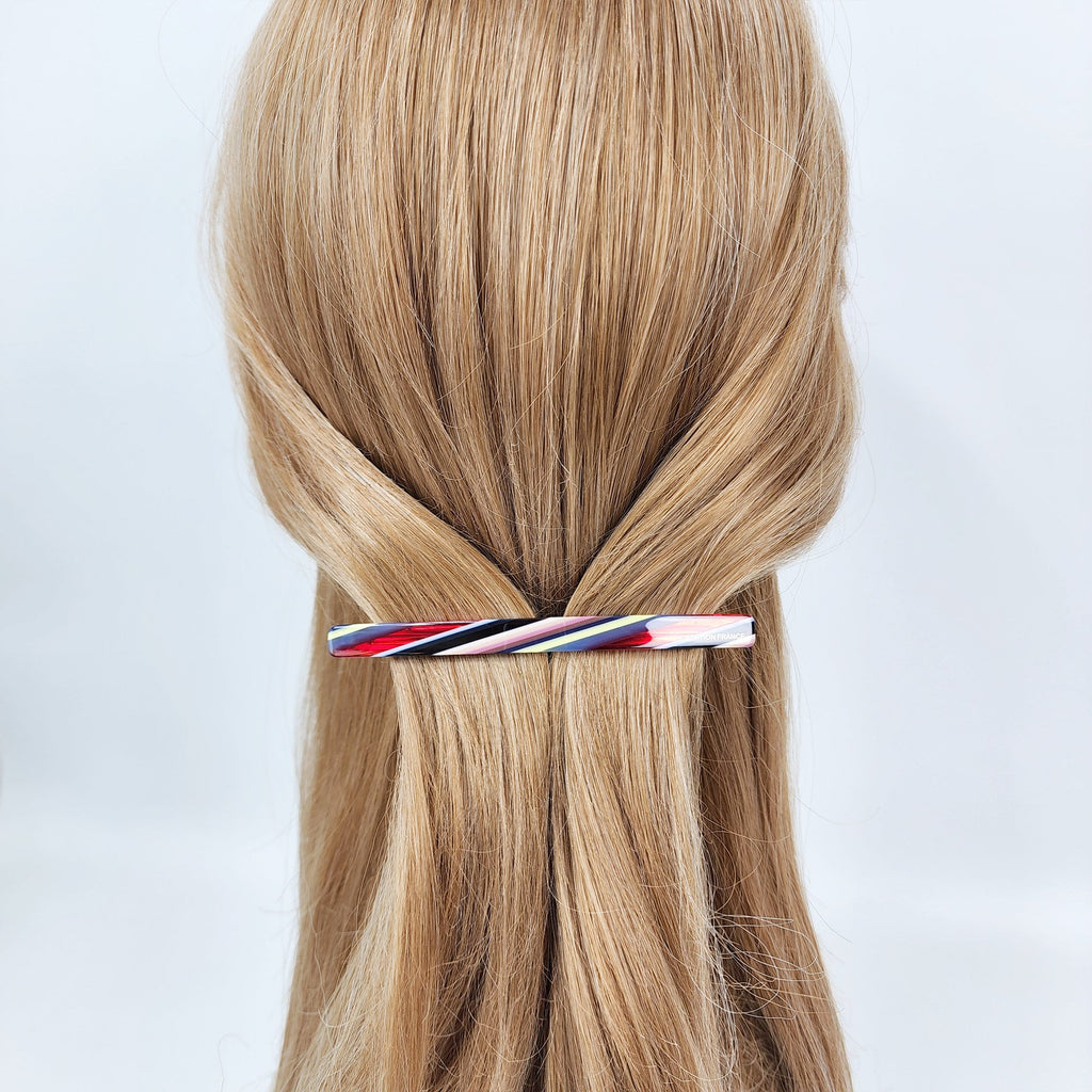Cellulose Simple Slim Hair Barrette (4.1 Inch) / Tortoise Marble French Hair Pin / Hair Accessory for Woman / Automatic Hair Clip