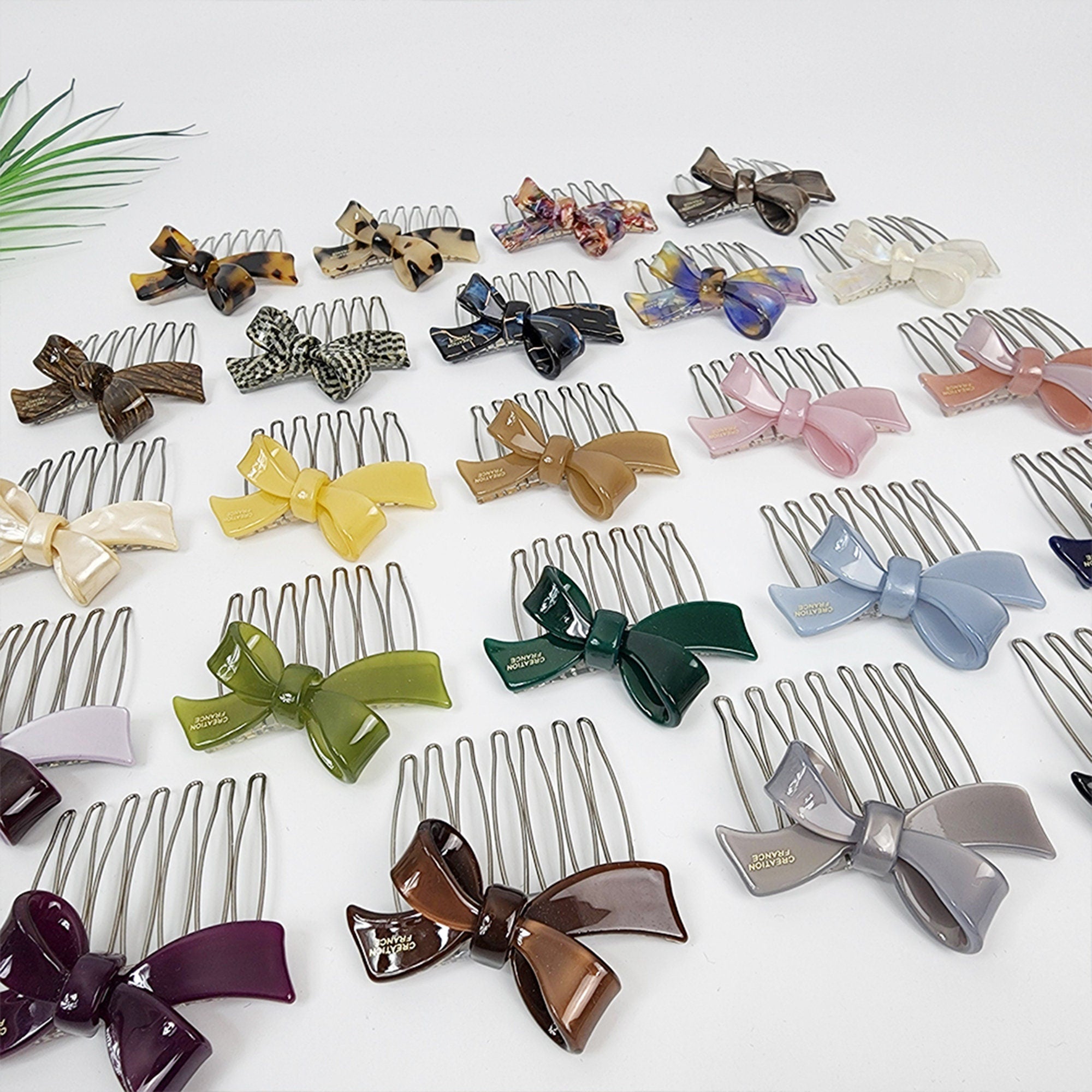 Tortoise Shell Double Ribbon Hair Comb Pin / Cute French Hair Pin / Hair Fork for Woman / French Barrette for Girls