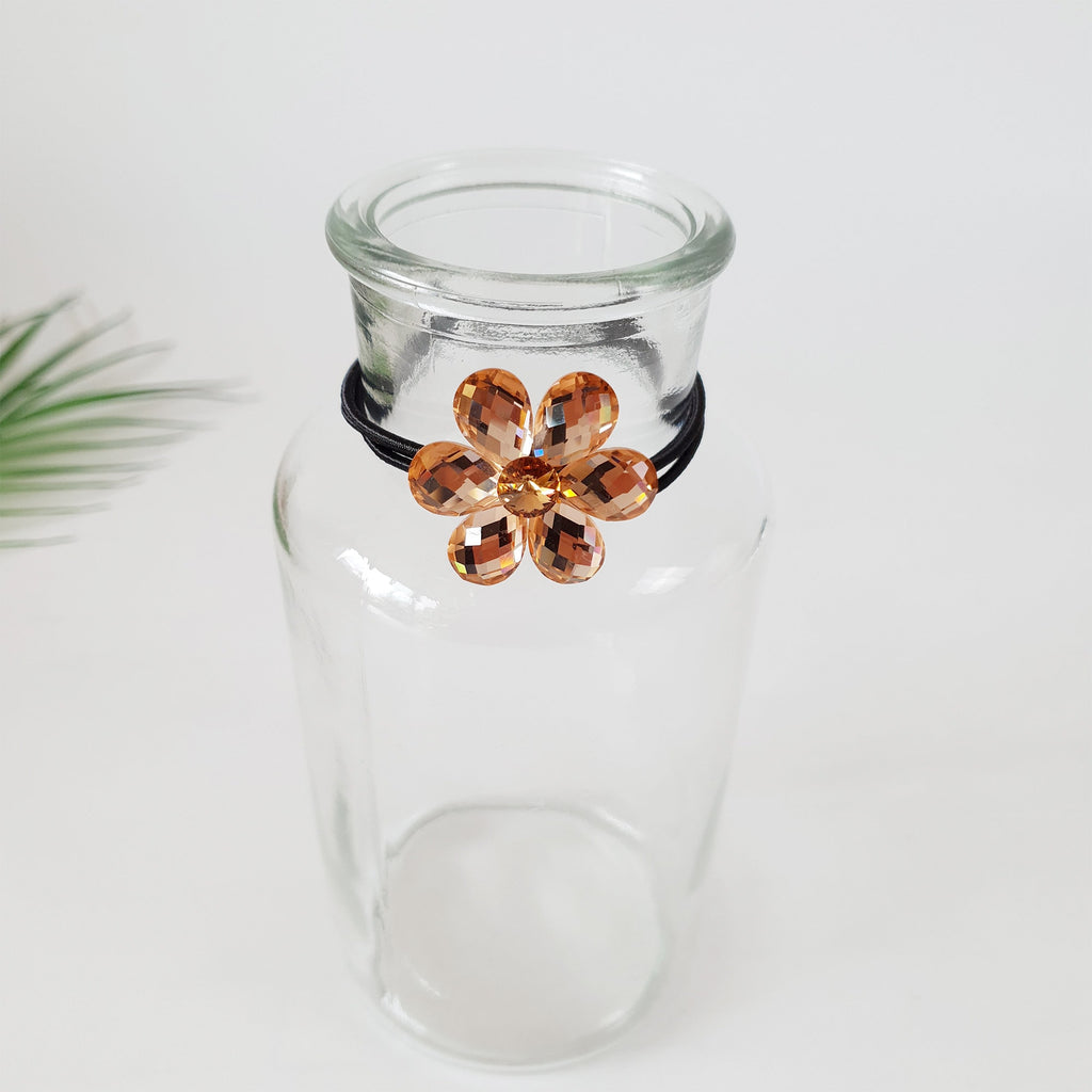 Swarovski Point Glass Flower Hair Tie / Three Line Ponytail Holder / Hair Accessory for Woman