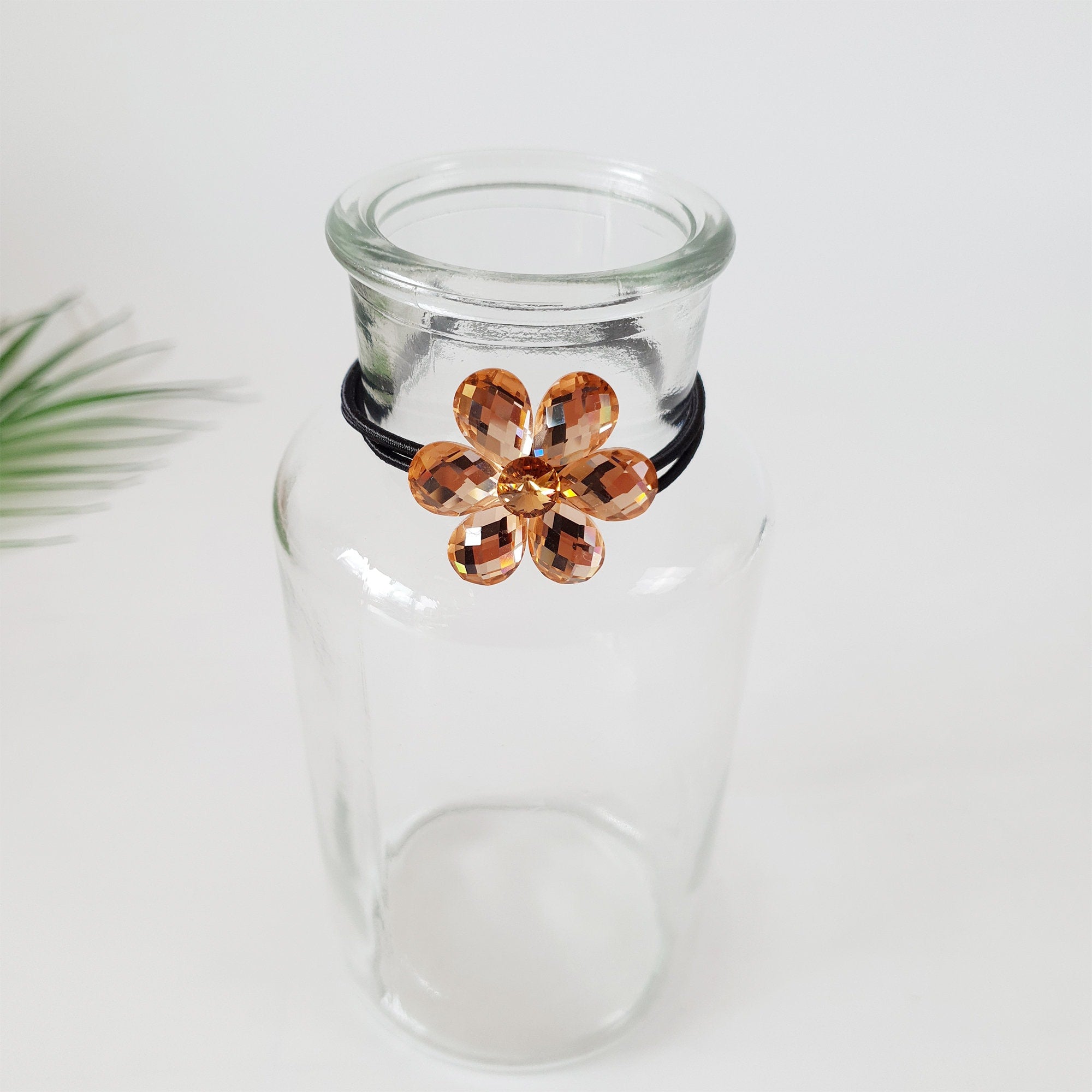 Swarovski Point Glass Flower Hair Tie / Three Line Ponytail Holder / Hair Accessory for Woman