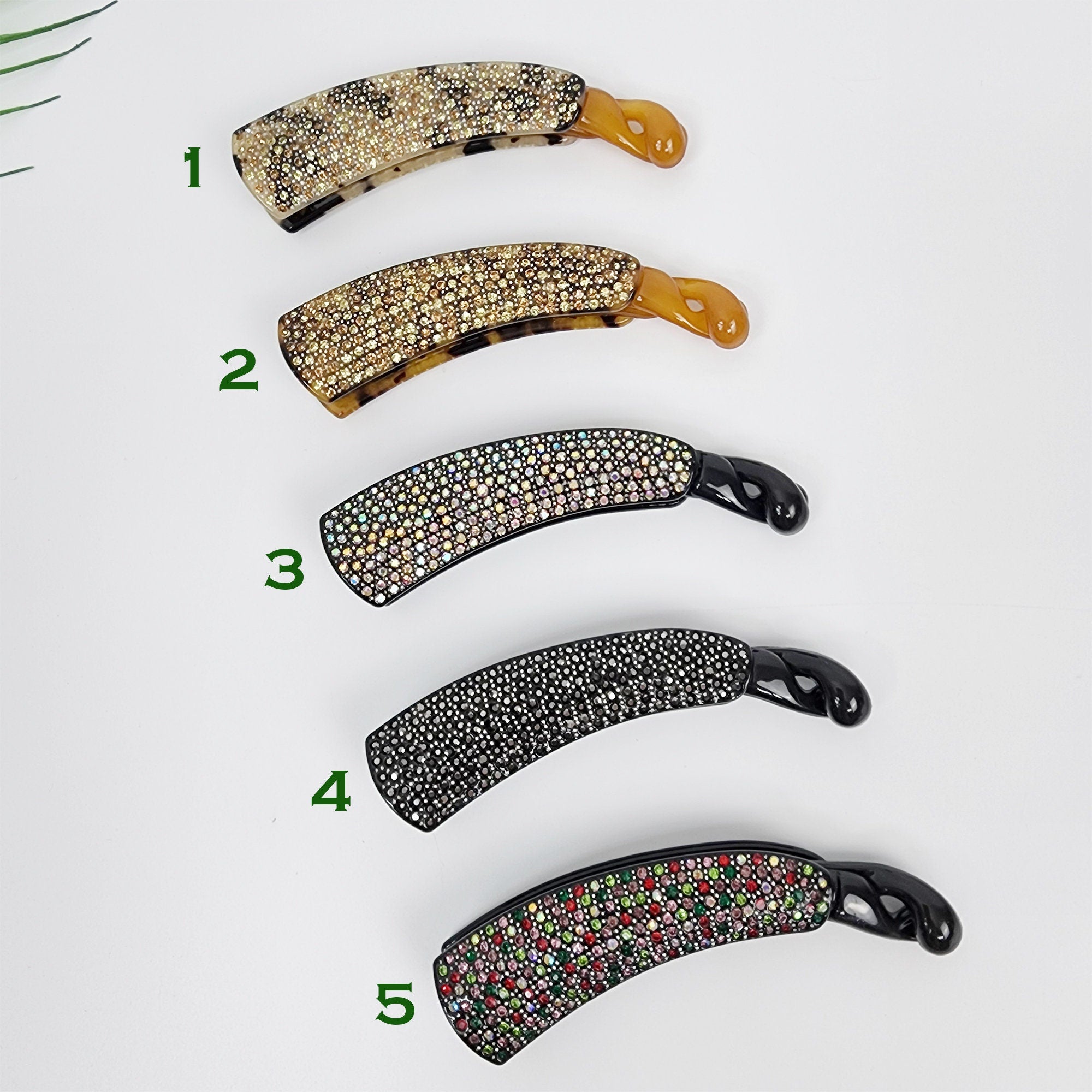 Leopard Black Basic Cubic Stone Banana Claw Clip / Luxurious French Pin / Hair Comb Barrette for Woman