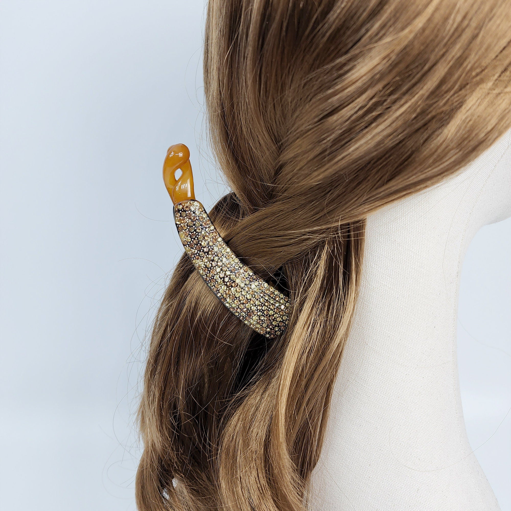 Leopard Black Basic Cubic Stone Banana Claw Clip / Luxurious French Pin / Hair Comb Barrette for Woman
