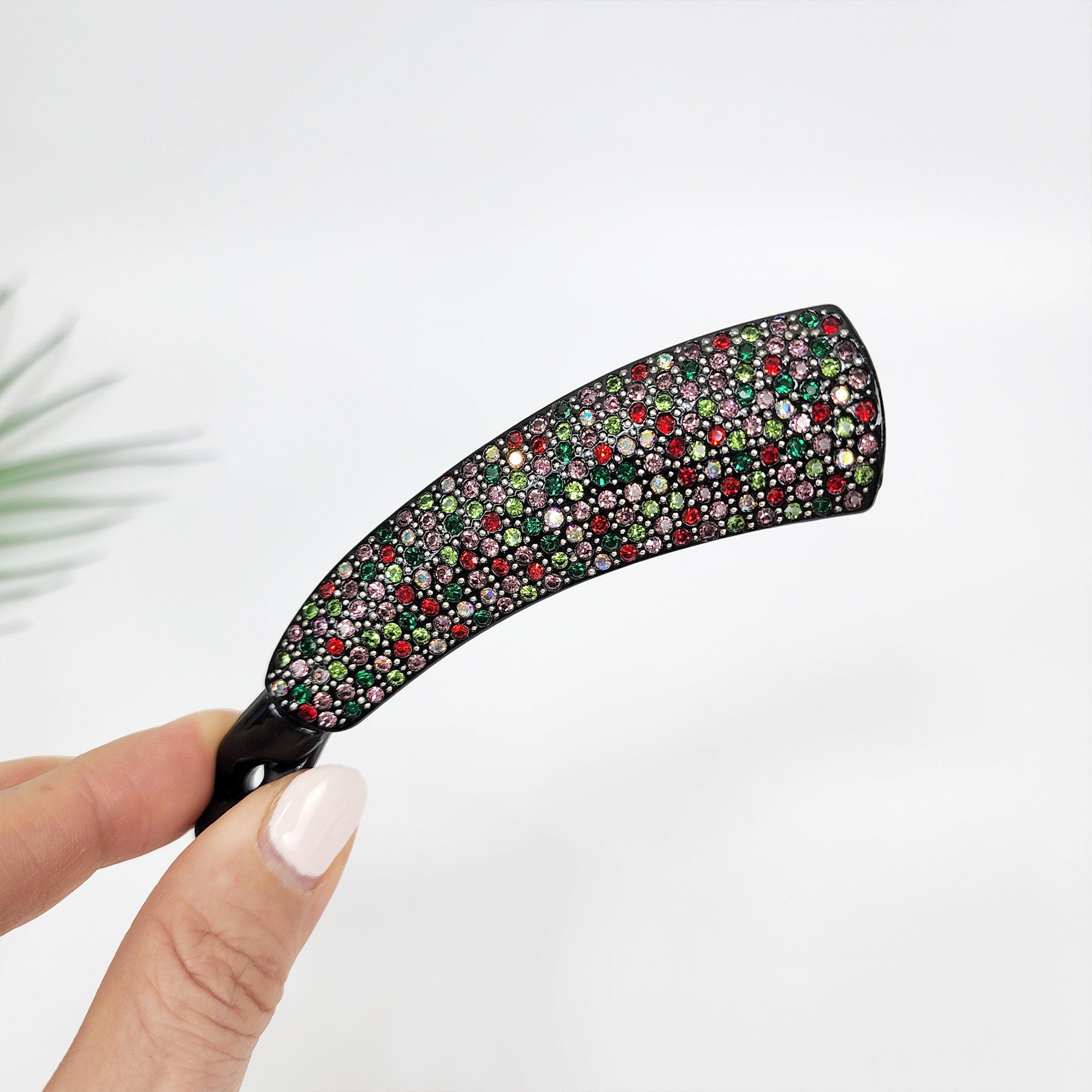 Leopard Black Basic Cubic Stone Banana Claw Clip / Luxurious French Pin / Hair Comb Barrette for Woman