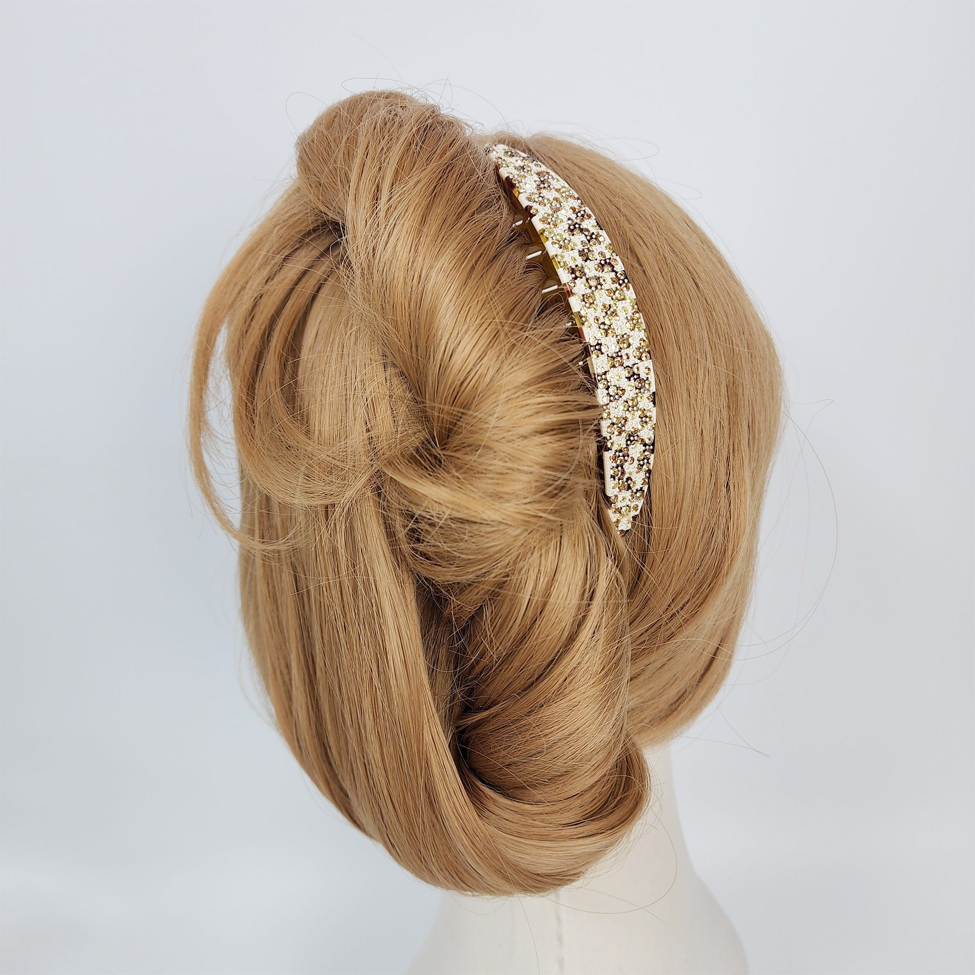 Leopard Black Wide Cubic Stone Non-slip Hair Comb Pin / Luxurious French Hair Pin / Hair Stick for Woman