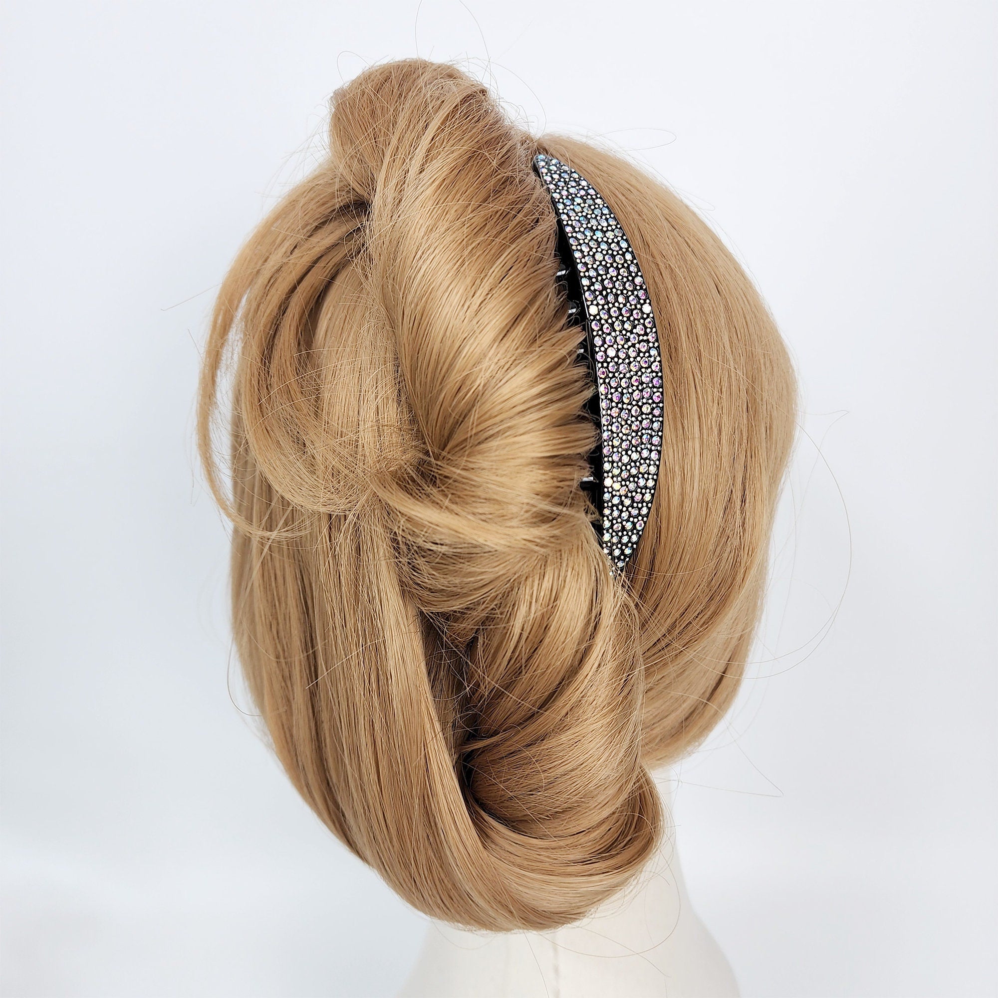 Leopard Black Wide Cubic Stone Non-slip Hair Comb Pin / Luxurious French Hair Pin / Hair Stick for Woman