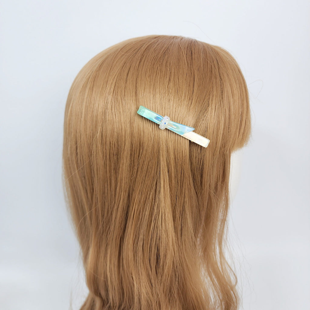 Cubic Point Mini Ribbon Hair Clip (2.6 Inch) / Small French Hair Pin / Alligator Clip for Woman