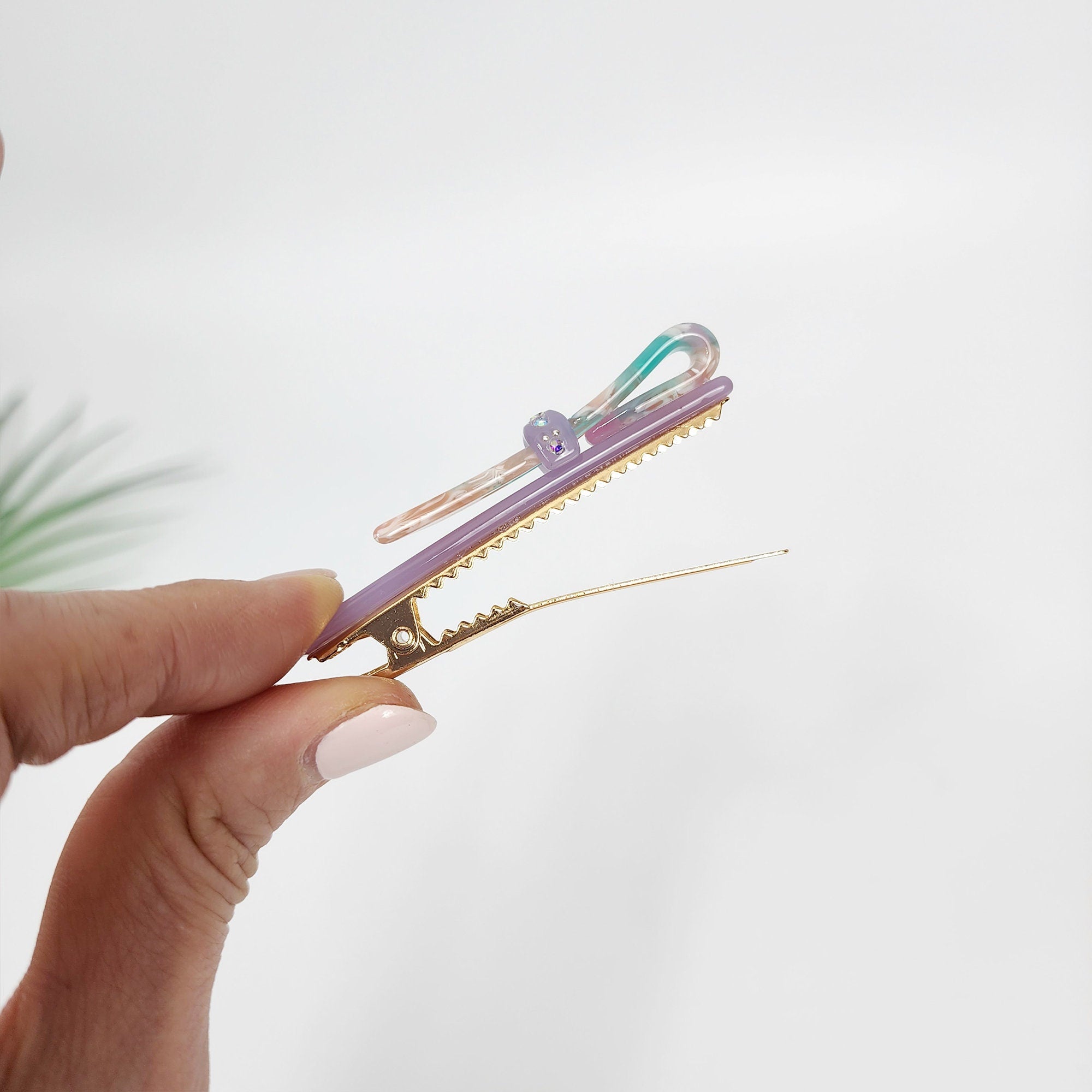 Cubic Point Mini Ribbon Hair Clip (2.6 Inch) / Small French Hair Pin / Alligator Clip for Woman