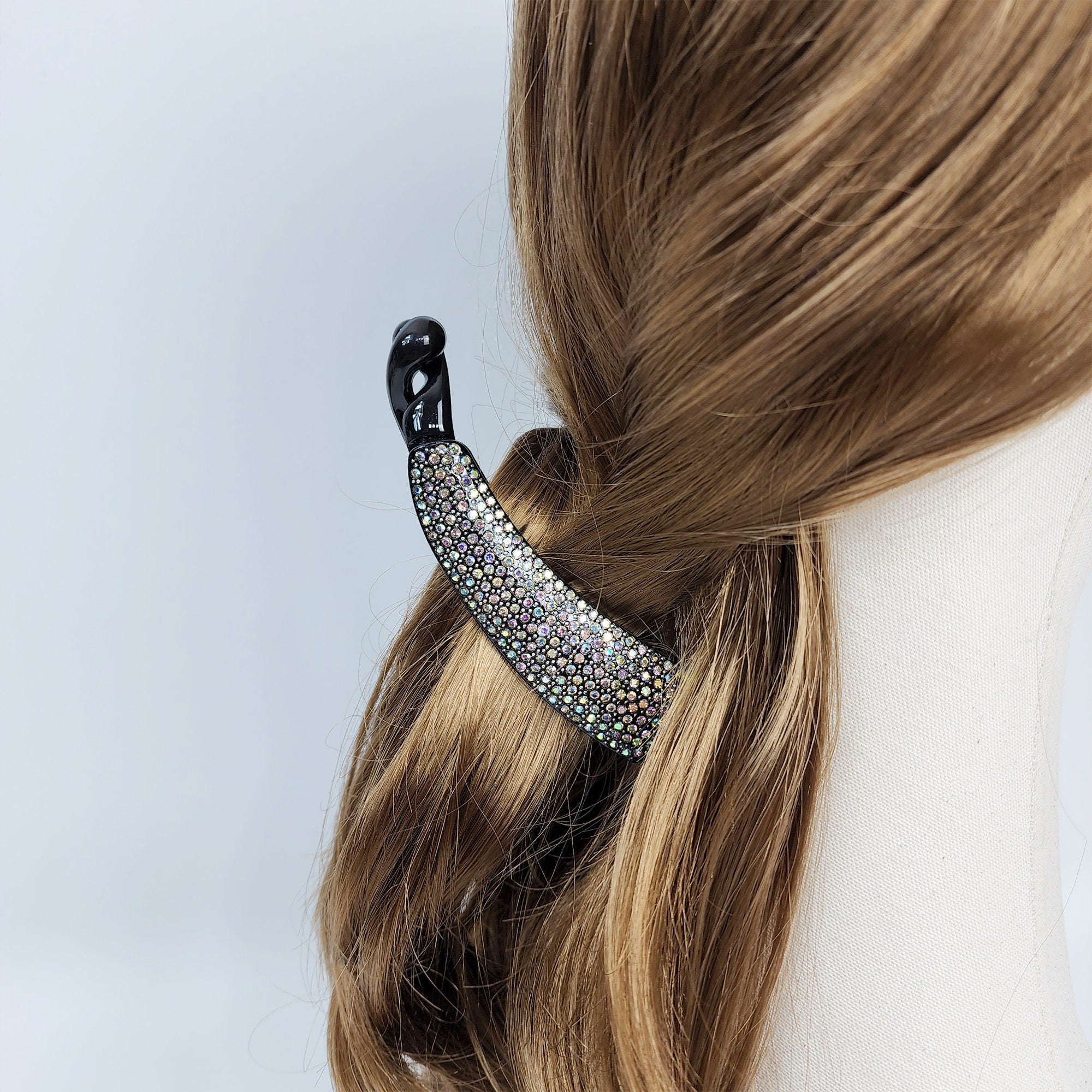 Leopard Black Basic Cubic Stone Banana Claw Clip / Luxurious French Pin / Hair Comb Barrette for Woman