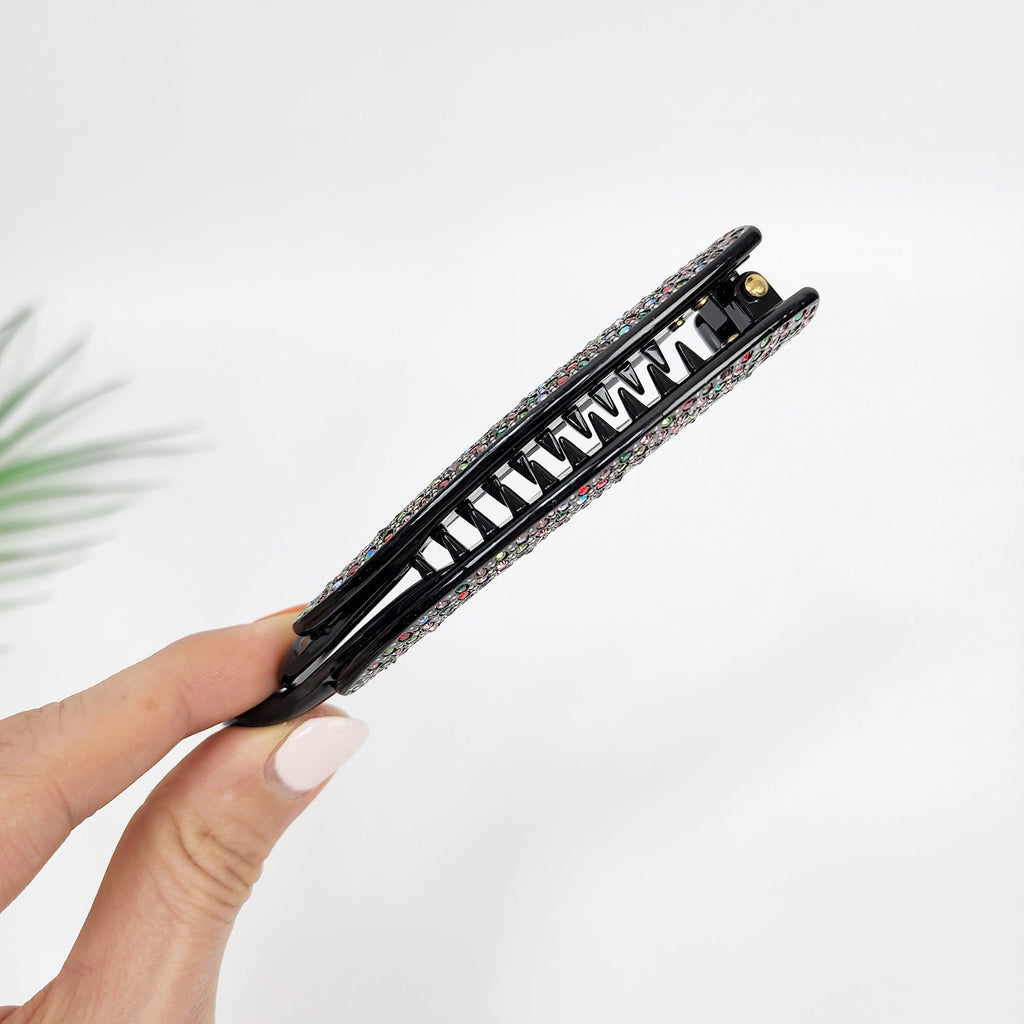 Leopard Black Basic Cubic Stone Banana Claw Clip / Luxurious French Pin / Hair Comb Barrette for Woman