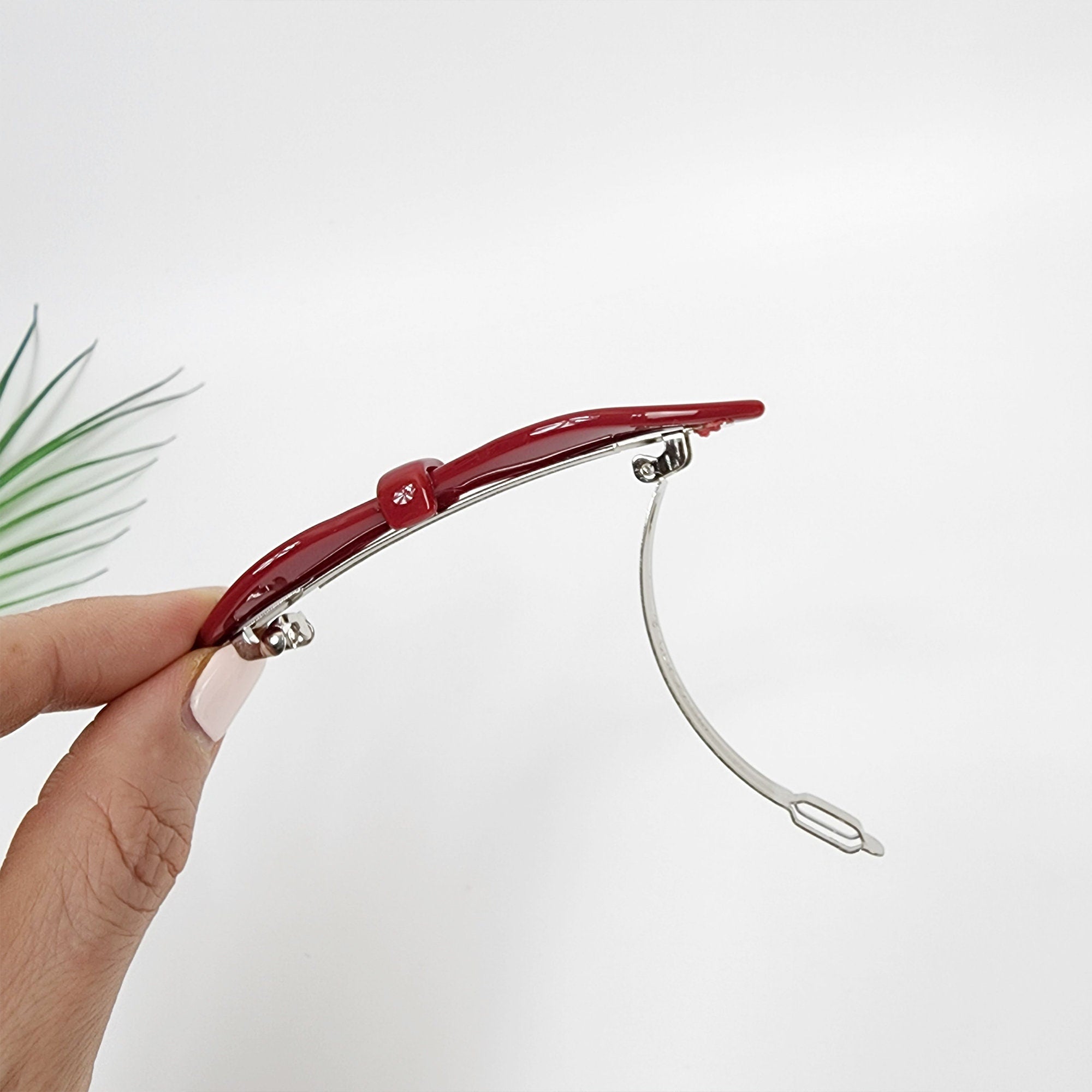 Pure Color Lip Shape Ribbon Hair Barrette (3.5 Inch) / Tortoise Shell French Hair Pin / Hair Accessory for Woman / Automatic Hair Clip