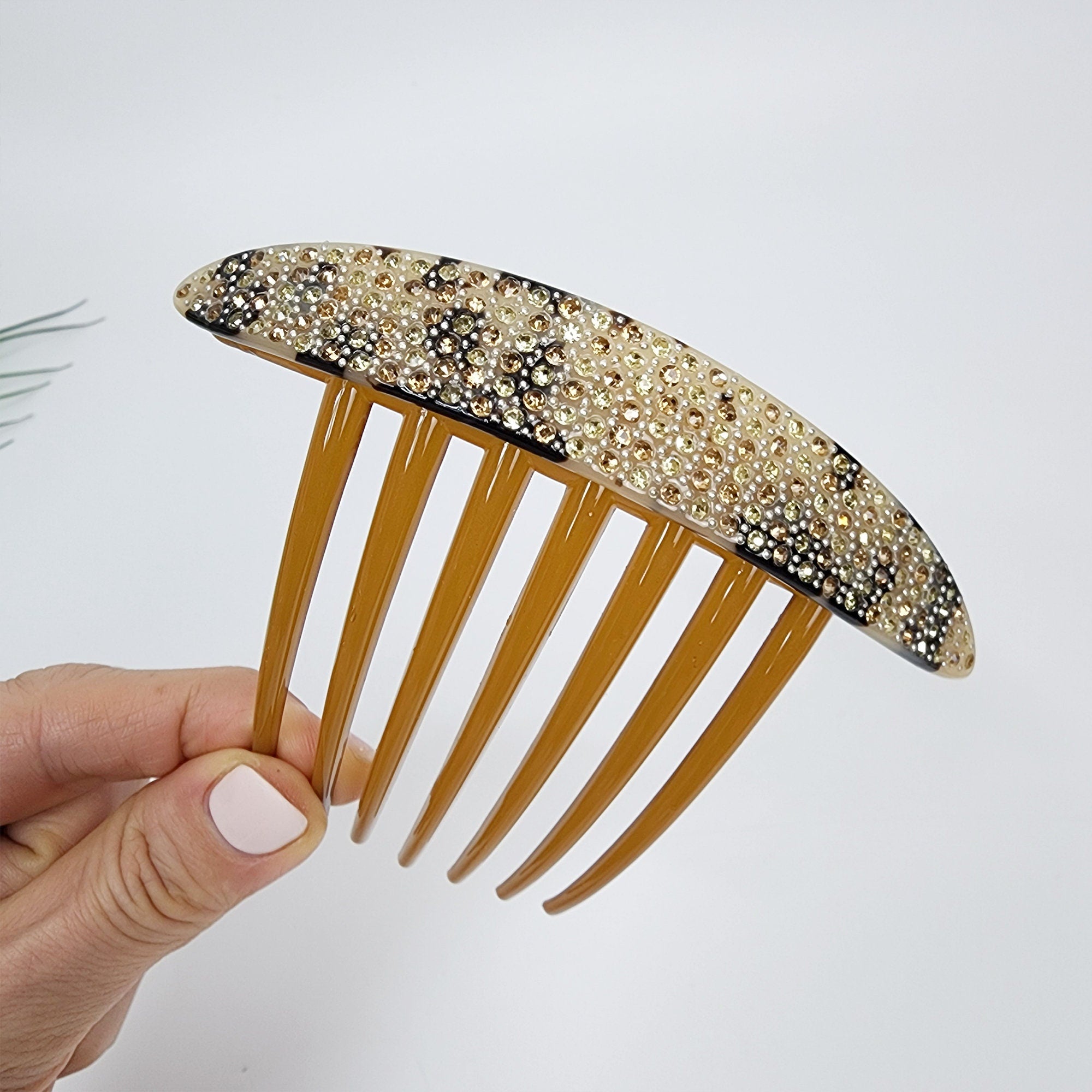 Leopard Black Wide Cubic Stone Non-slip Hair Comb Pin / Luxurious French Hair Pin / Hair Stick for Woman