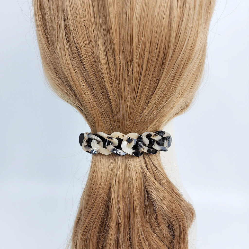 Leopard Square Chain Hair Barrette with Cubic (3.5 Inch) / Tortoise Shell French Hair Pin / Hair Accessory for Woman / Automatic Hair Clip