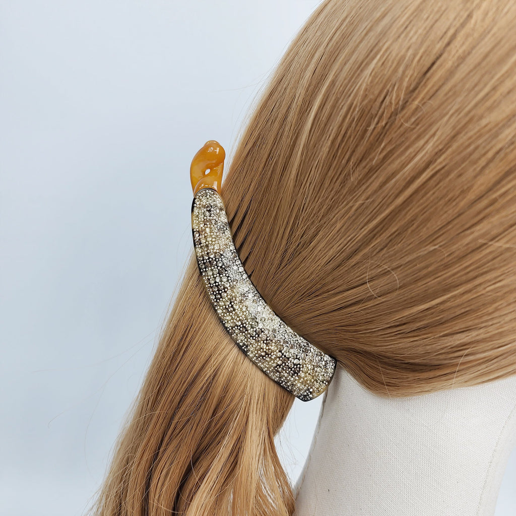 Leopard Black Basic Long Banana Clip with Cubic / Luxurious French Hair Pin / Hair Comb Barrette for Woman