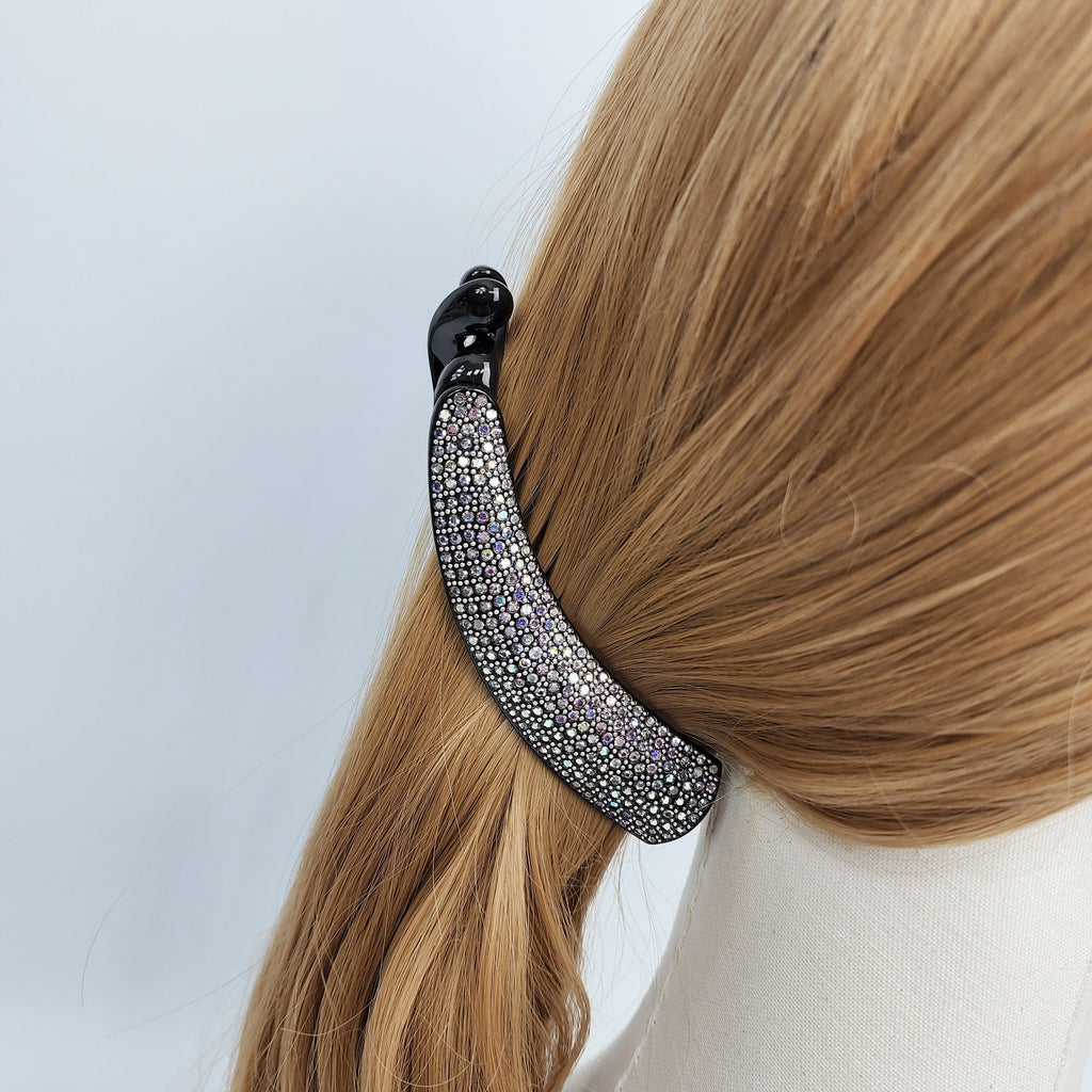 Leopard Black Basic Long Banana Clip with Cubic / Luxurious French Hair Pin / Hair Comb Barrette for Woman