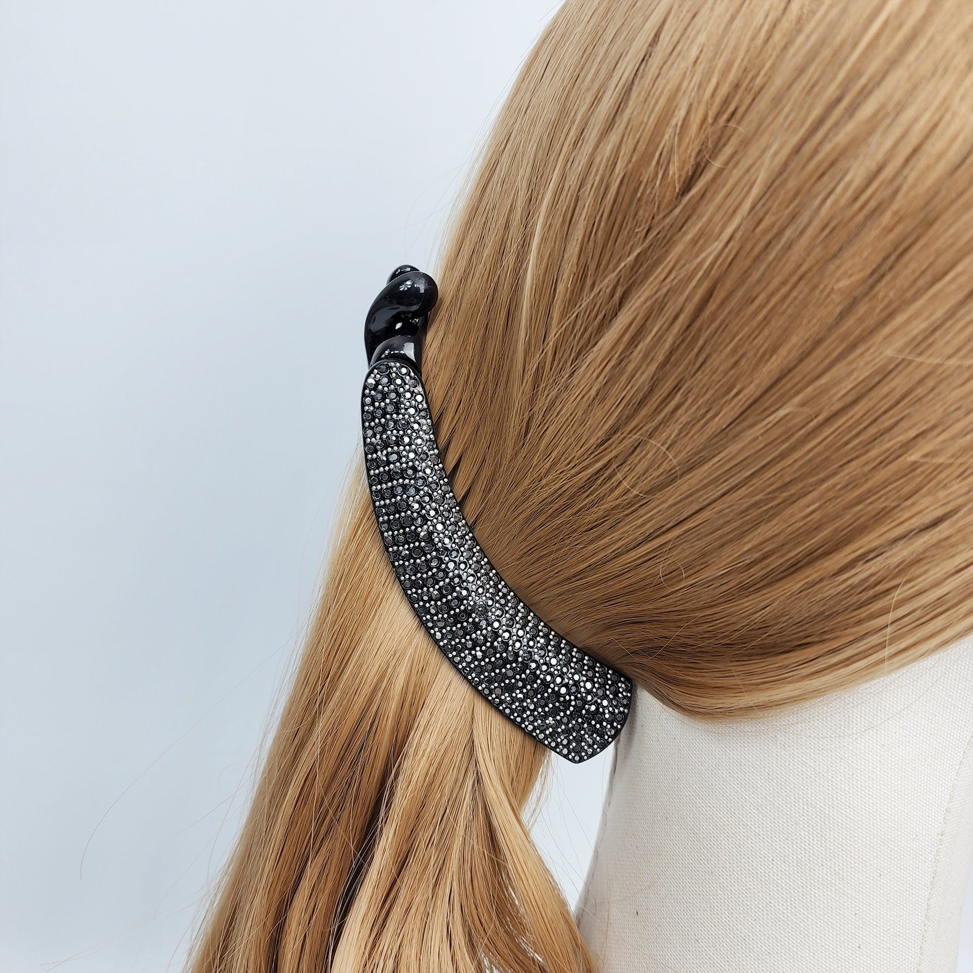 Leopard Black Basic Long Banana Clip with Cubic / Luxurious French Hair Pin / Hair Comb Barrette for Woman