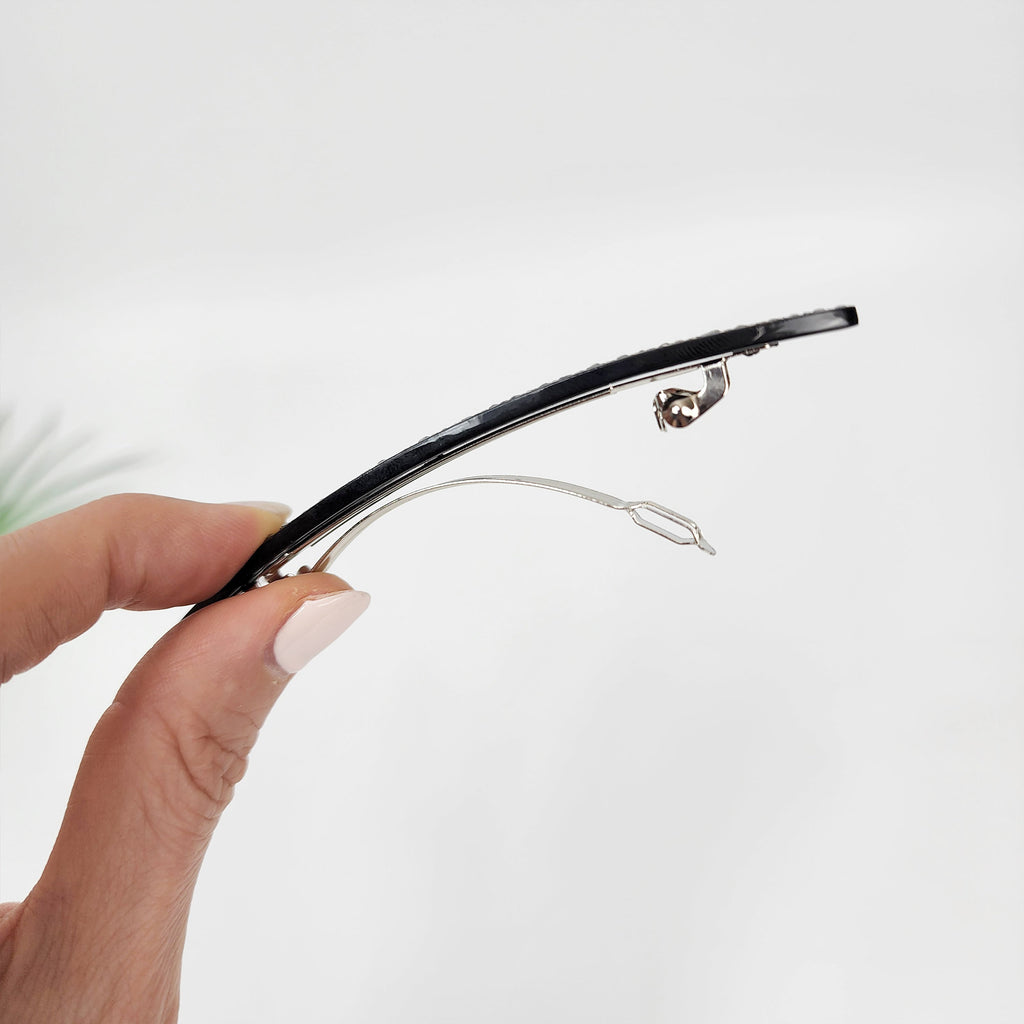 Black Cubic Long Oval Hair Barrette (4.0 Inch) / Tortoise Shell French Hair Pin / Hair Accessory for Woman / Automatic Hair Clip