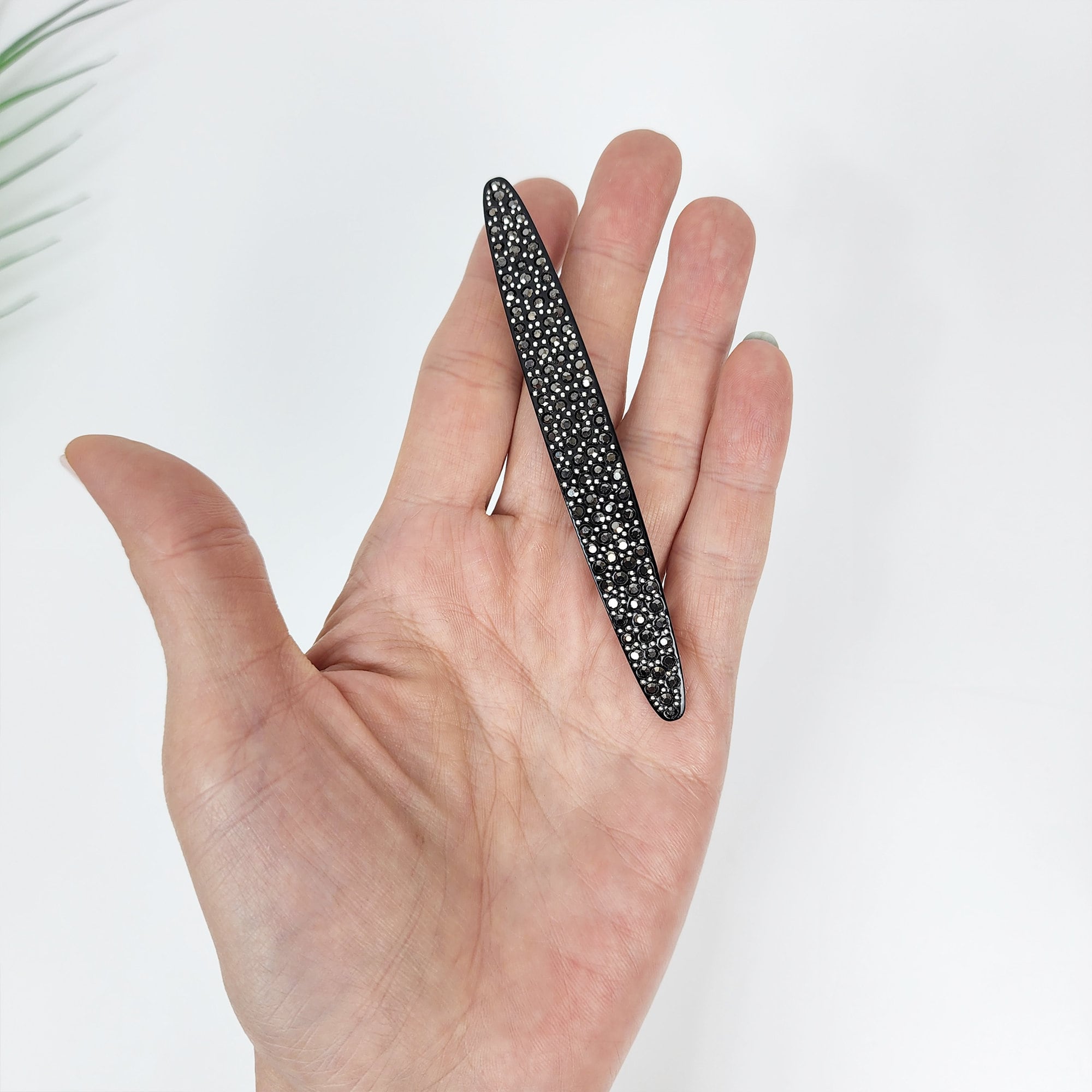Black Cubic Long Oval Hair Barrette (4.0 Inch) / Tortoise Shell French Hair Pin / Hair Accessory for Woman / Automatic Hair Clip