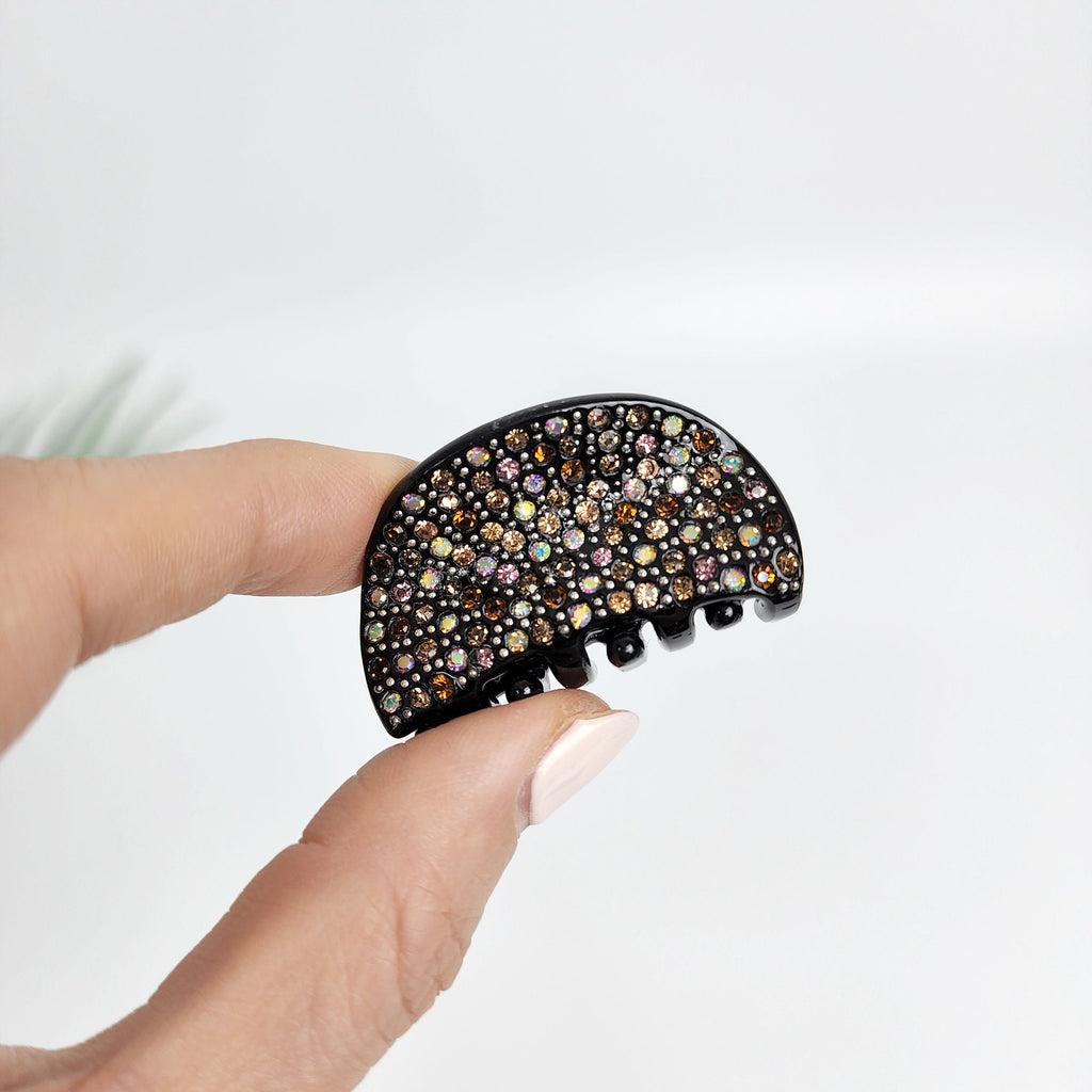 Half Moon Small Hair Clips with Cubic / Luxurious French Hair Pin / Hair Accessory for Woman / Small French Barrette for Girls