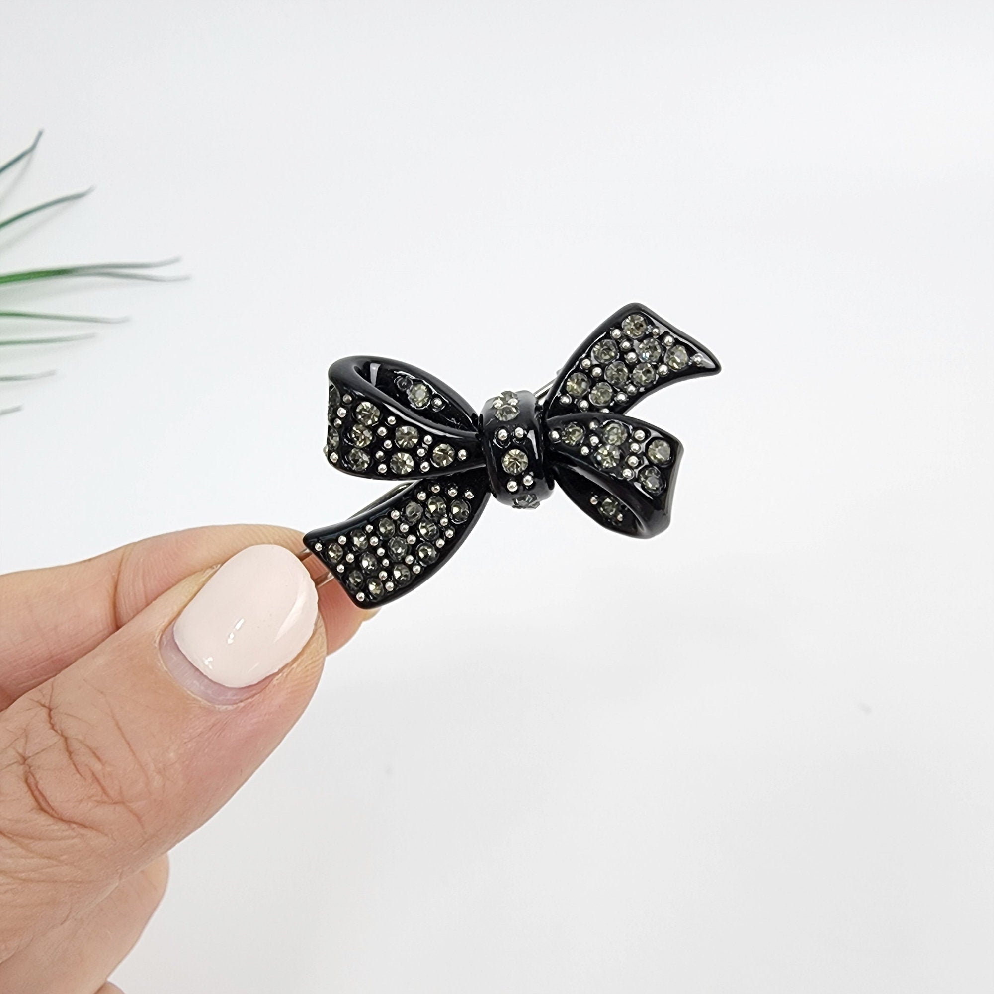 Extra Mini Double Ribbon Bobby Pin with Cubic Stone (1.8 Inch) / Luxurious French Pin / Hair Accessory for Woman / Snap Clip for Thin Hair