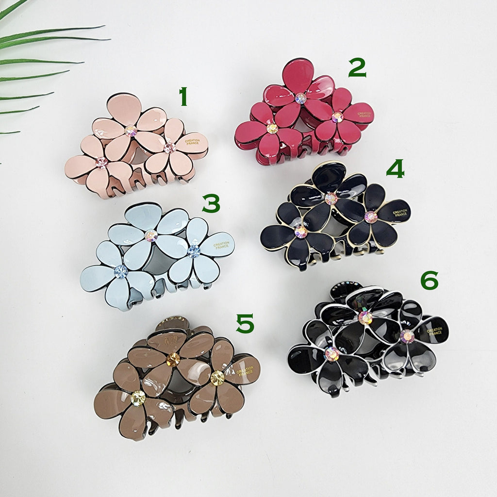 Pastel Color Triple Flower Hair Claw Clip (3.0 Inch) / Luxurious French Hair Pin / Hair Accessory for Woman
