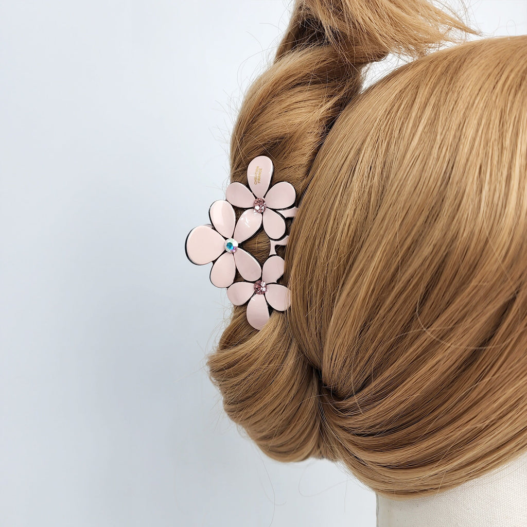 Pastel Color Triple Flower Hair Claw Clip (3.0 Inch) / Luxurious French Hair Pin / Hair Accessory for Woman