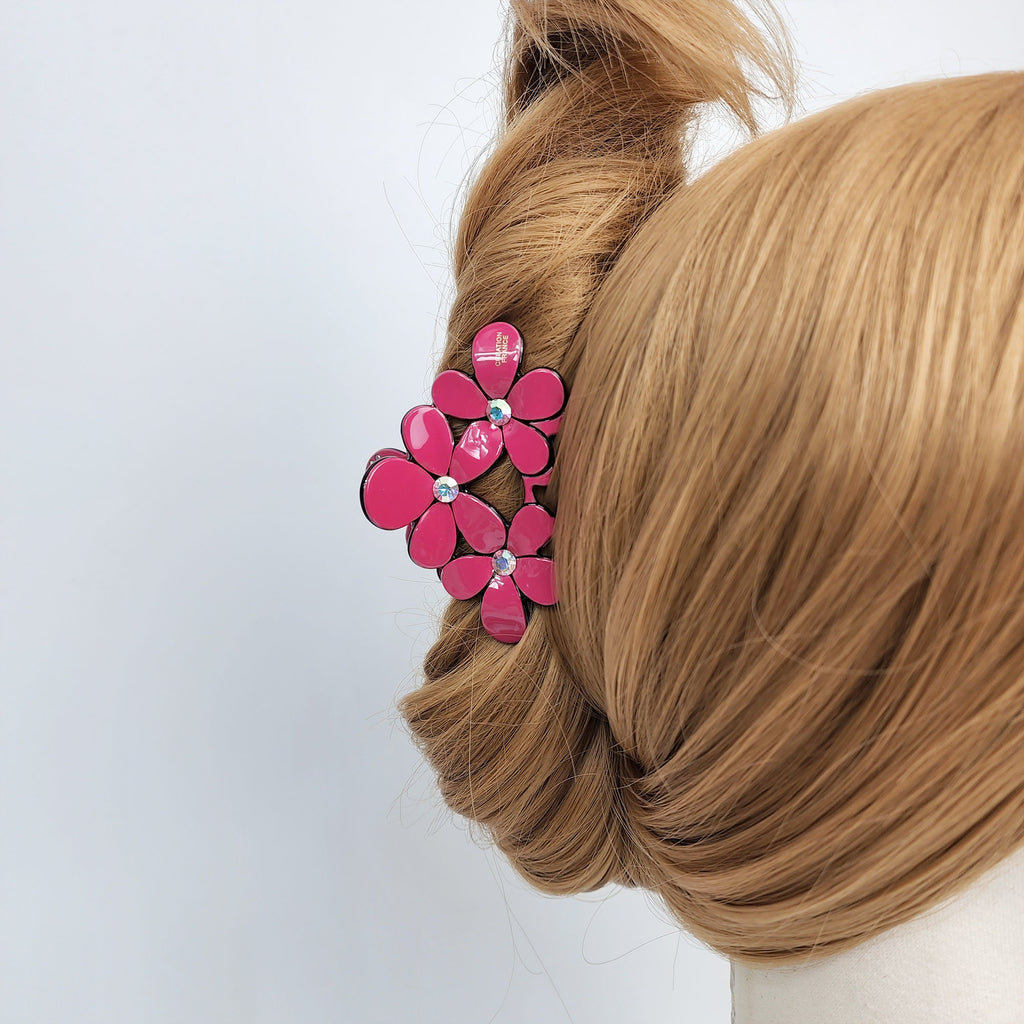 Pastel Color Triple Flower Hair Claw Clip (3.0 Inch) / Luxurious French Hair Pin / Hair Accessory for Woman
