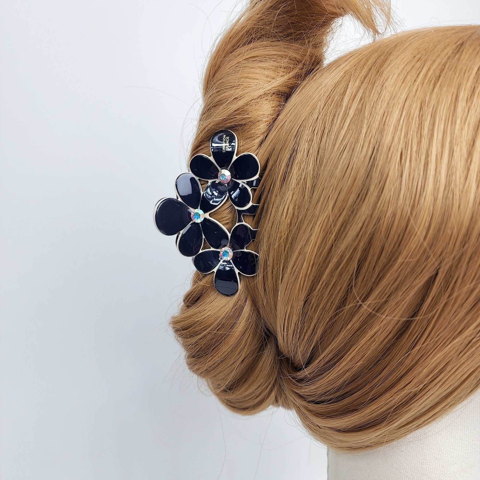 Pastel Color Triple Flower Hair Claw Clip (3.0 Inch) / Luxurious French Hair Pin / Hair Accessory for Woman