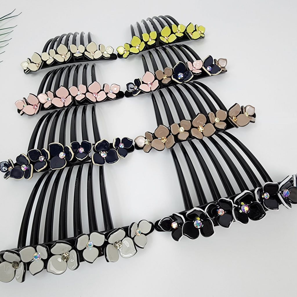 Long Leg Non-slip Hair Comb Pin with Cubic Stone (4.3 Inch) / Flower Hair Pin / Luxurious French Hair Pin / Hair Fork for Woman