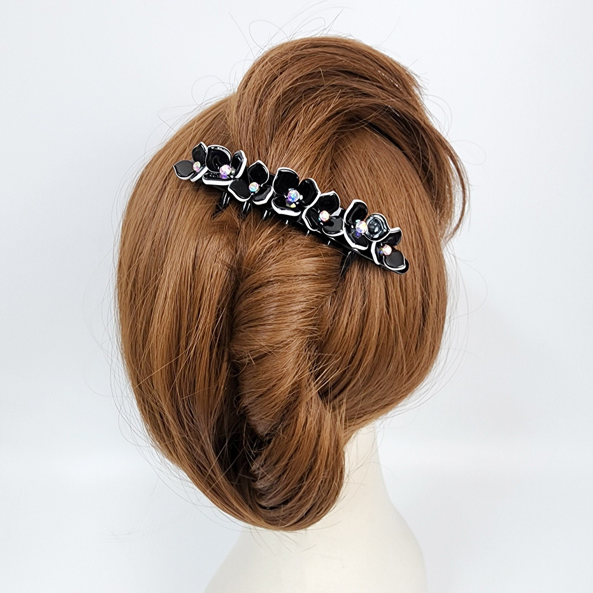 Long Leg Non-slip Hair Comb Pin with Cubic Stone (4.3 Inch) / Flower Hair Pin / Luxurious French Hair Pin / Hair Fork for Woman