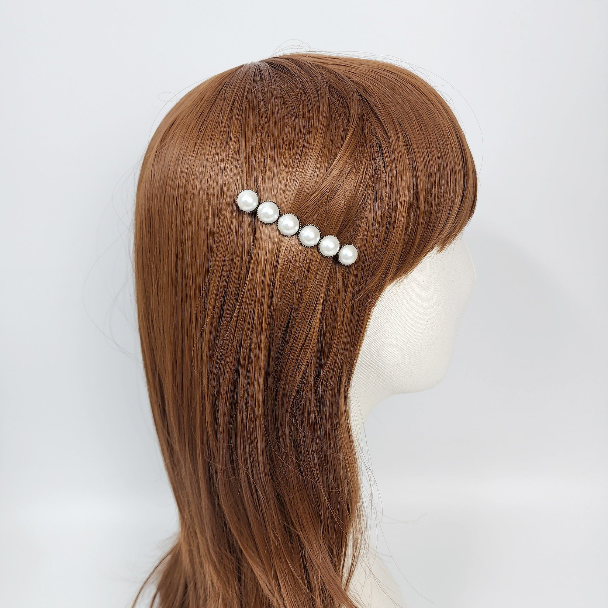 Vintage Antique Formica Circle Hair Barrette (2.4 Inch) / Diamond Cut Formica Stone Decorated Barrette / Automatic Hair Pin