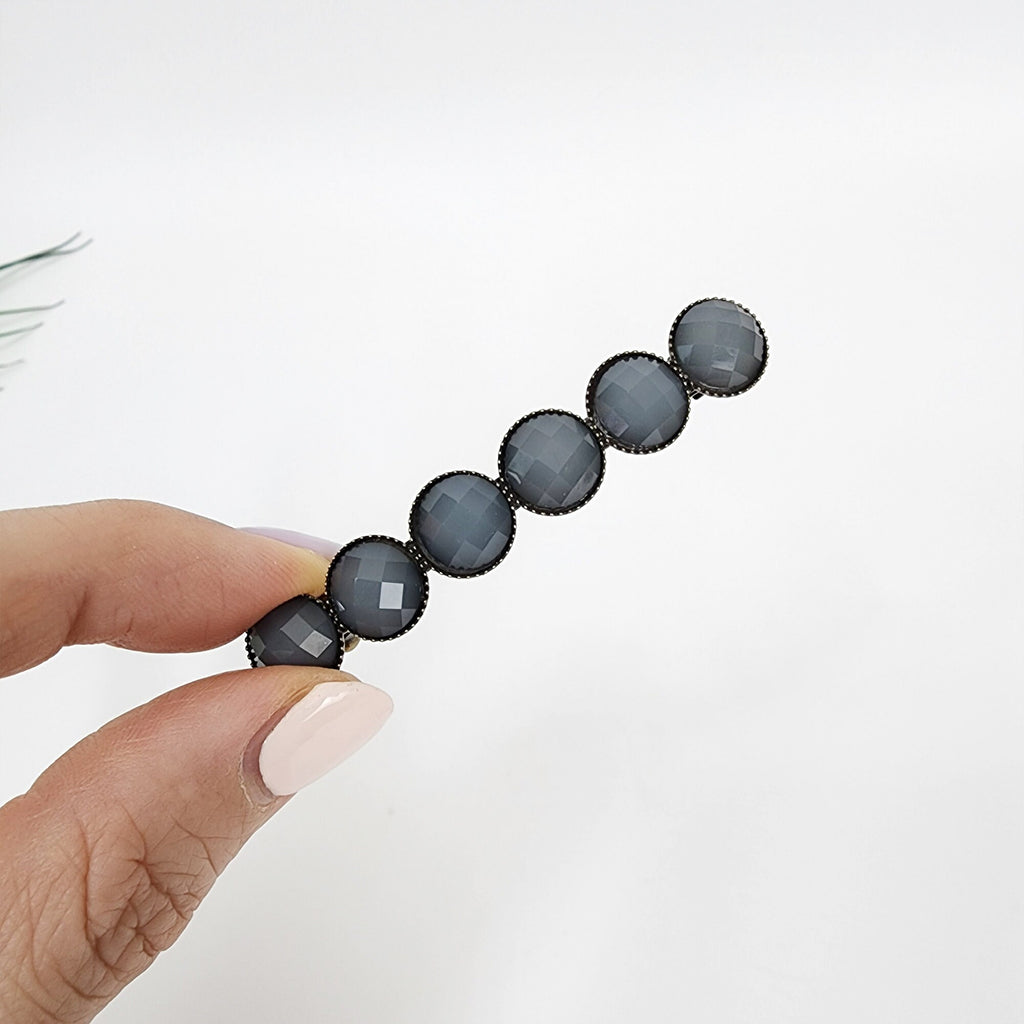 Vintage Antique Formica Circle Hair Barrette (2.4 Inch) / Diamond Cut Formica Stone Decorated Barrette / Automatic Hair Pin