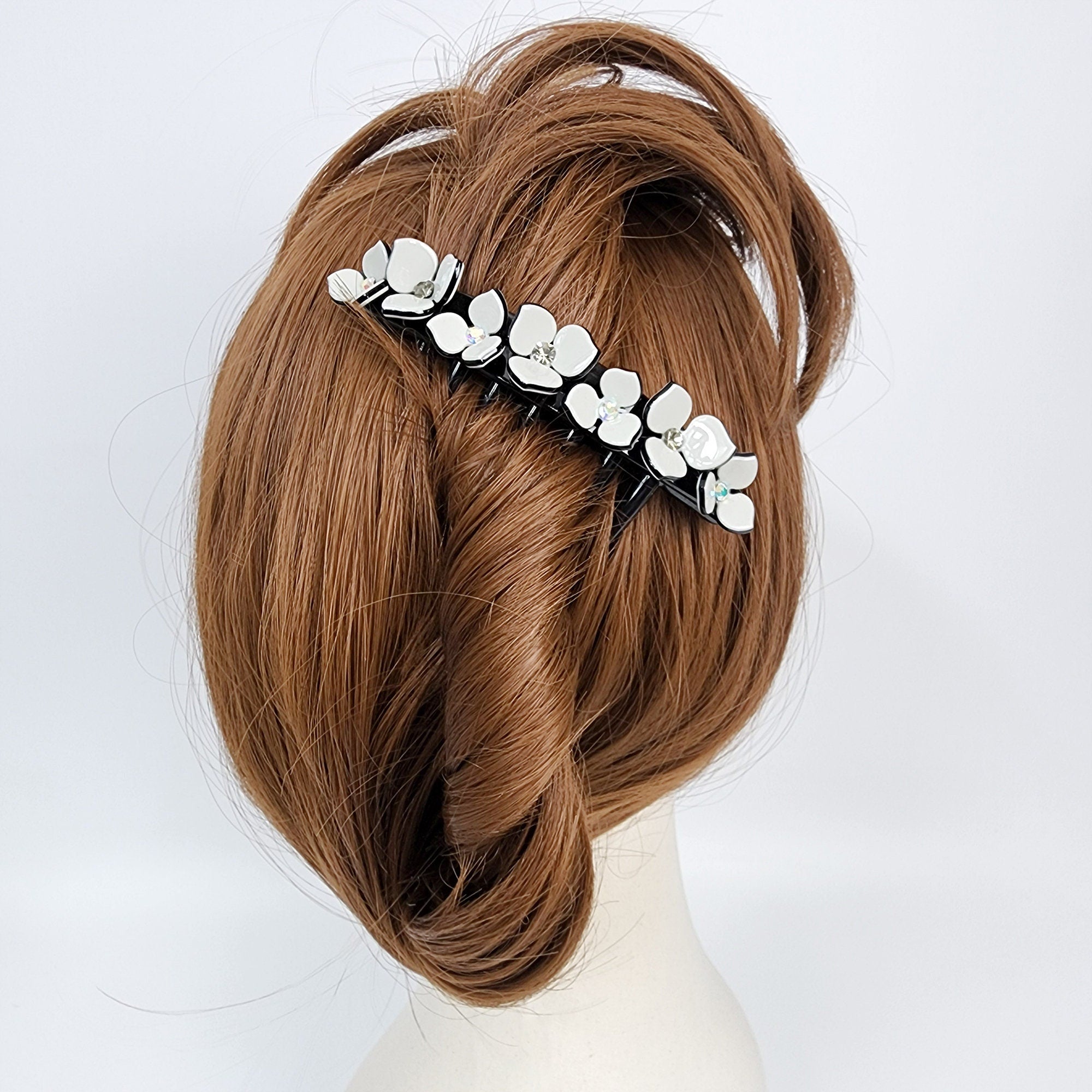 Long Leg Non-slip Hair Comb Pin with Cubic Stone (4.3 Inch) / Flower Hair Pin / Luxurious French Hair Pin / Hair Fork for Woman