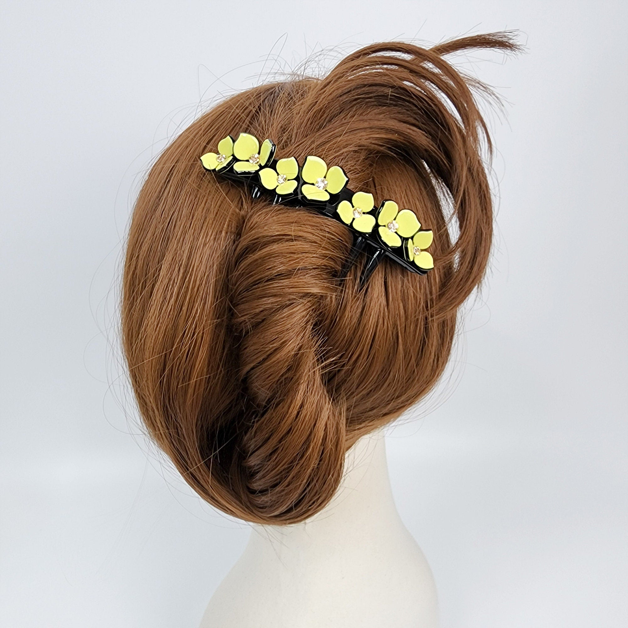 Long Leg Non-slip Hair Comb Pin with Cubic Stone (4.3 Inch) / Flower Hair Pin / Luxurious French Hair Pin / Hair Fork for Woman