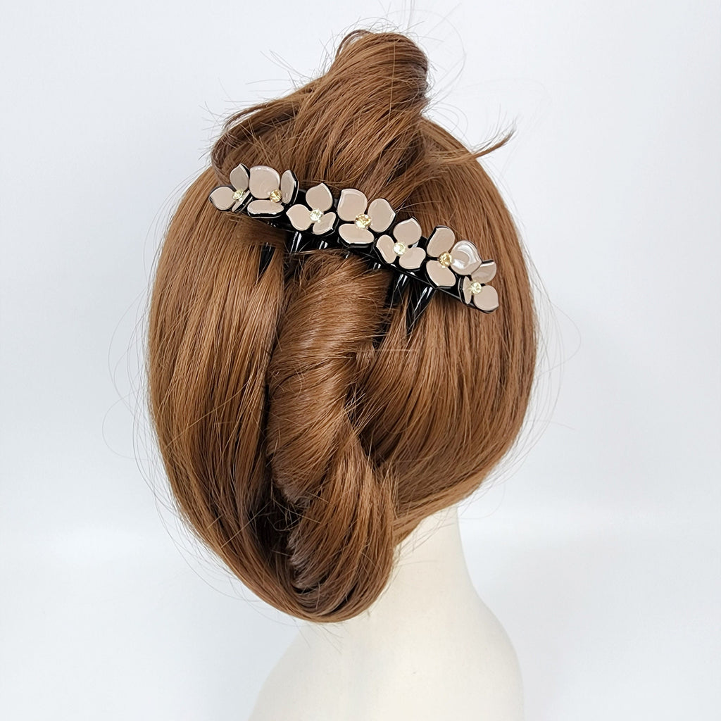 Long Leg Non-slip Hair Comb Pin with Cubic Stone (4.3 Inch) / Flower Hair Pin / Luxurious French Hair Pin / Hair Fork for Woman